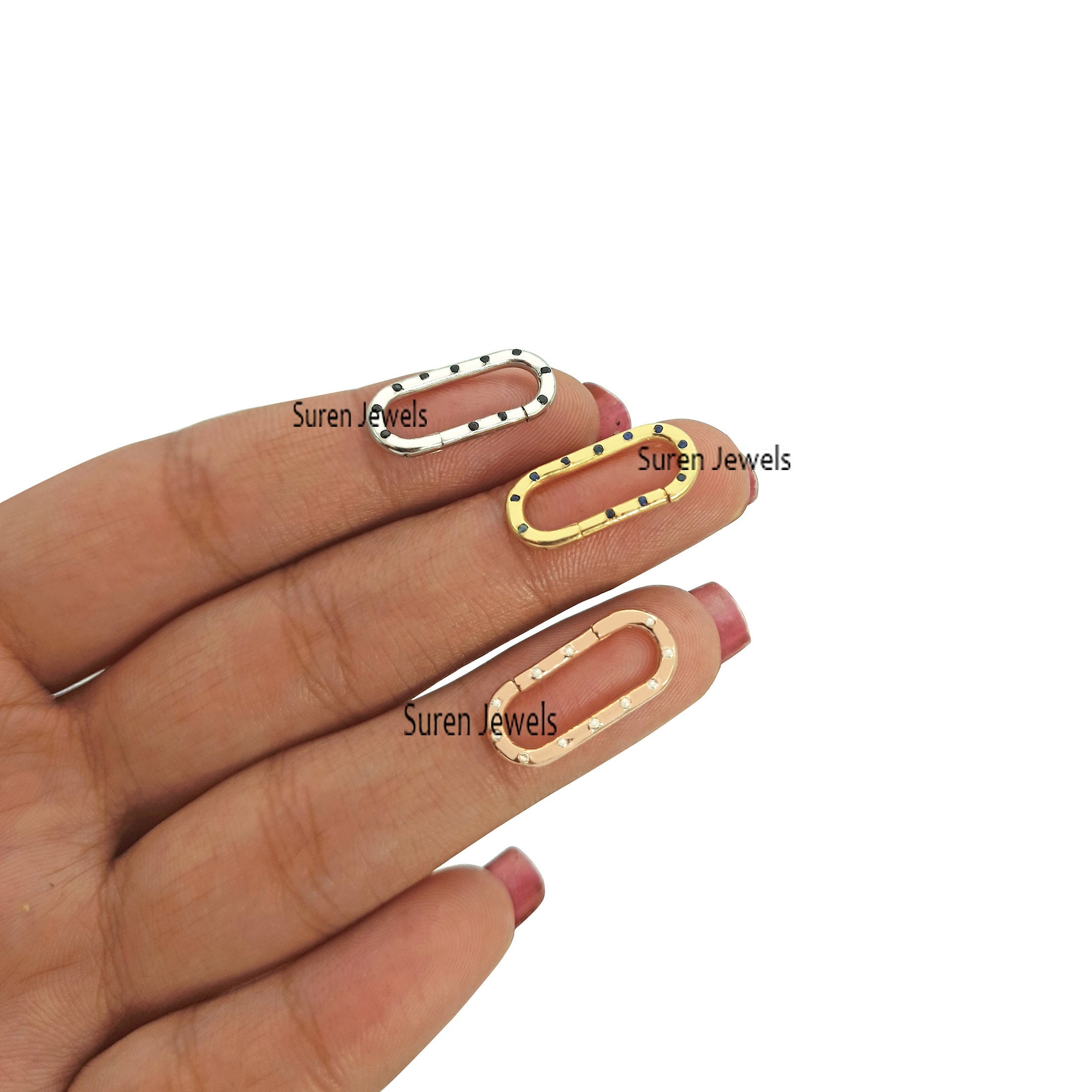 14K Gold Diamond Charm Enhancer: Elongated Charm Holder - Suren Jewels | SKU: SJP575-14KWGBS