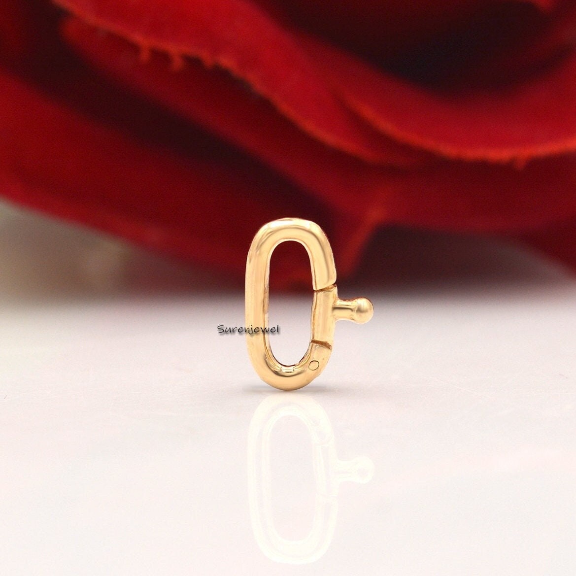14K Gold Oval Charm Enhancer: Thick Link Holder - Suren Jewels | SKU: SJP888