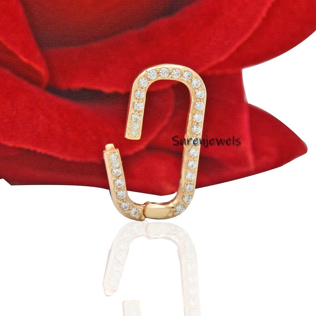 925 Silver Diamond Oval Charm Holder: Enhancer Link Clicker Lock - View 3 - Suren Jewels | SKU: SJP897-SLWGDI