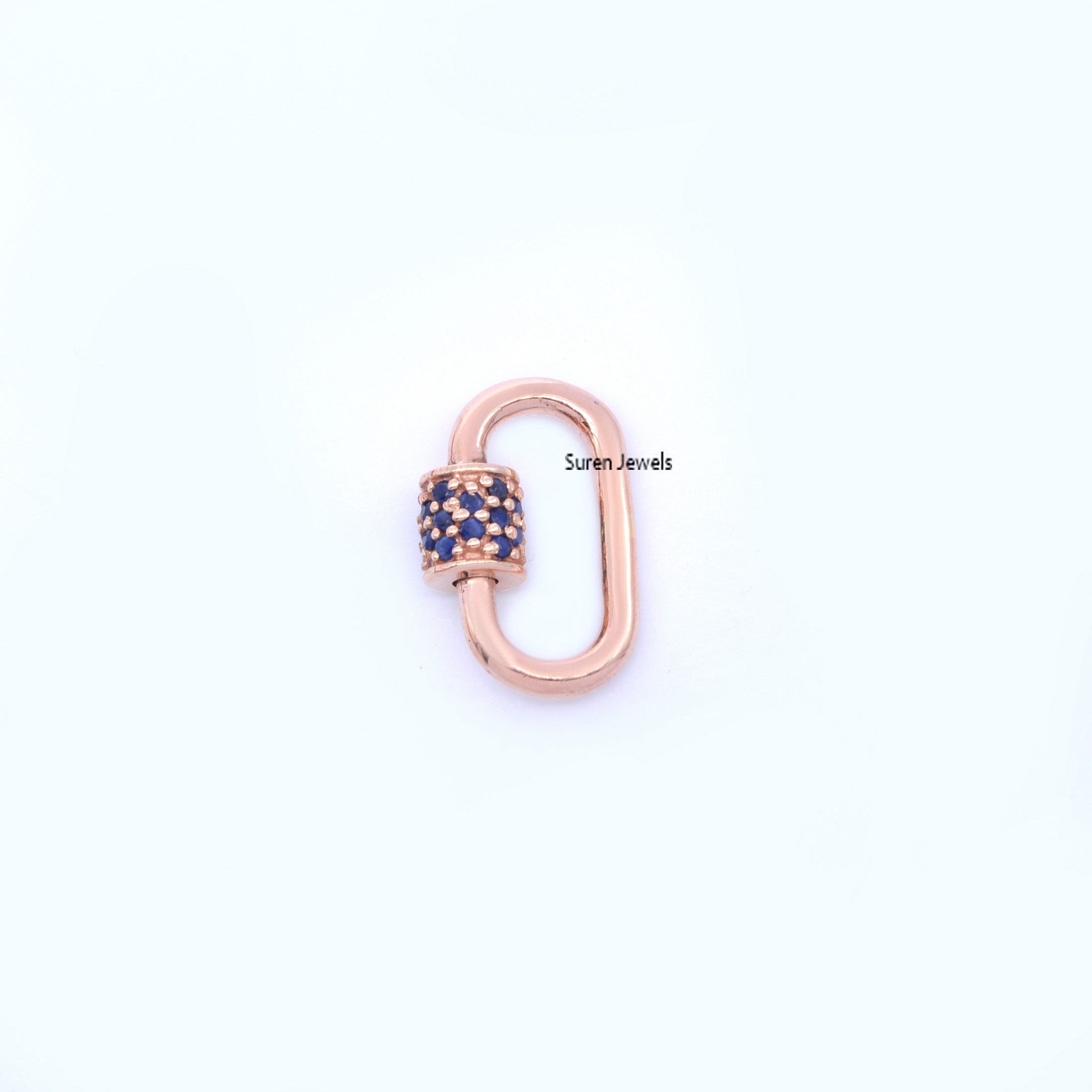 925 Silver Carabiner Lock: Blue Sapphire Accent, Handmade Jewelry (15*9 mm) - View 7 - Suren Jewels | SKU: SJC07-SLRGBSP-15M