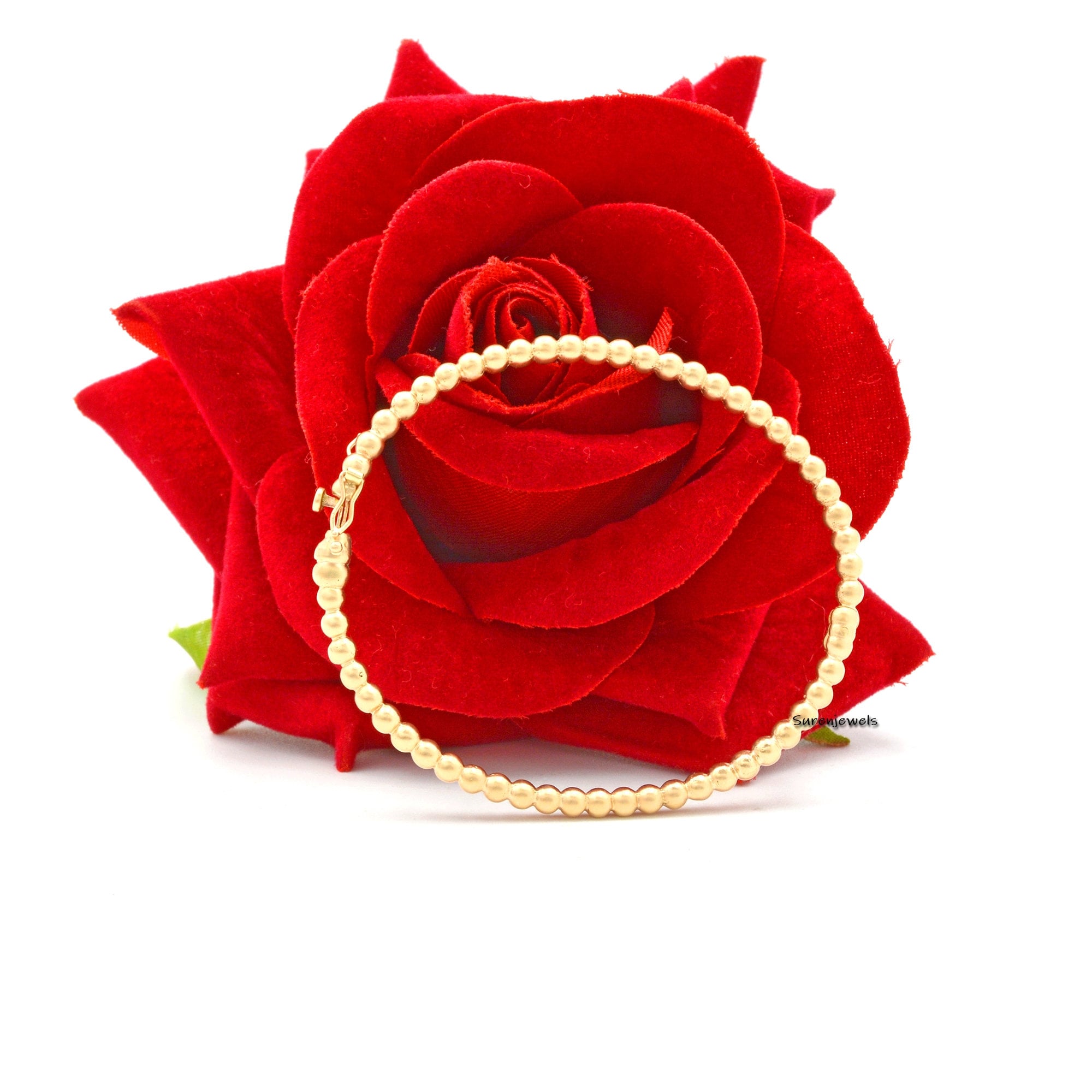 14k Solid Gold Bubble Beaded Bangle: Handmade Yellow Gold - View 3 - Suren Jewels | SKU: SJB55-14KYG