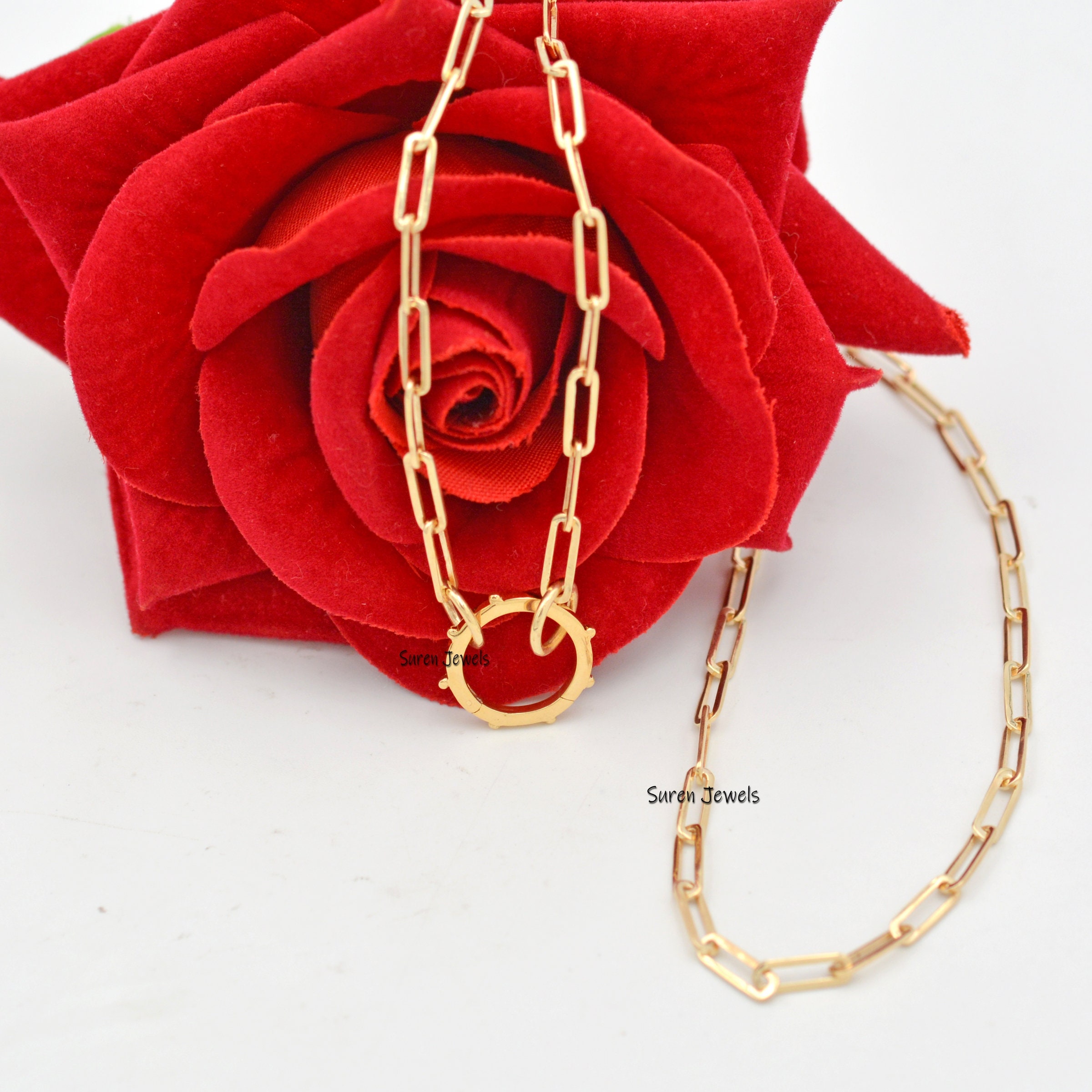 14K Gold Circle Charm Enhancer: Ball Charms Holder, Push Clasp - View 6 - Suren Jewels | SKU: SJP448-14KYG-N47-18I