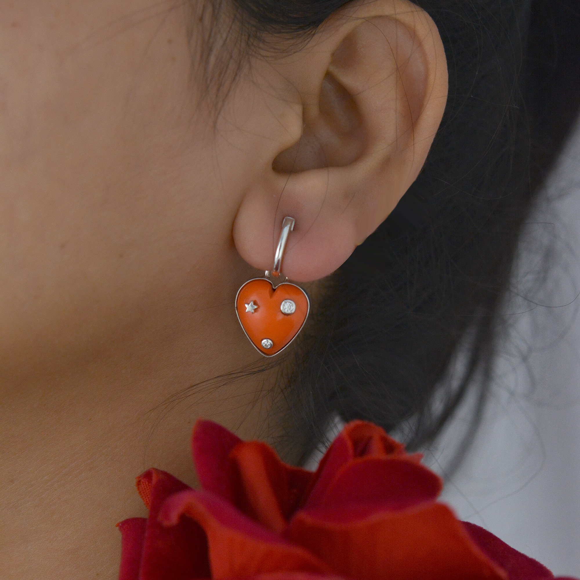 Turquoise Heart Dangle Earrings: 925 Silver Hook Earrings - View 4 - Suren Jewels | SKU: SJE1052