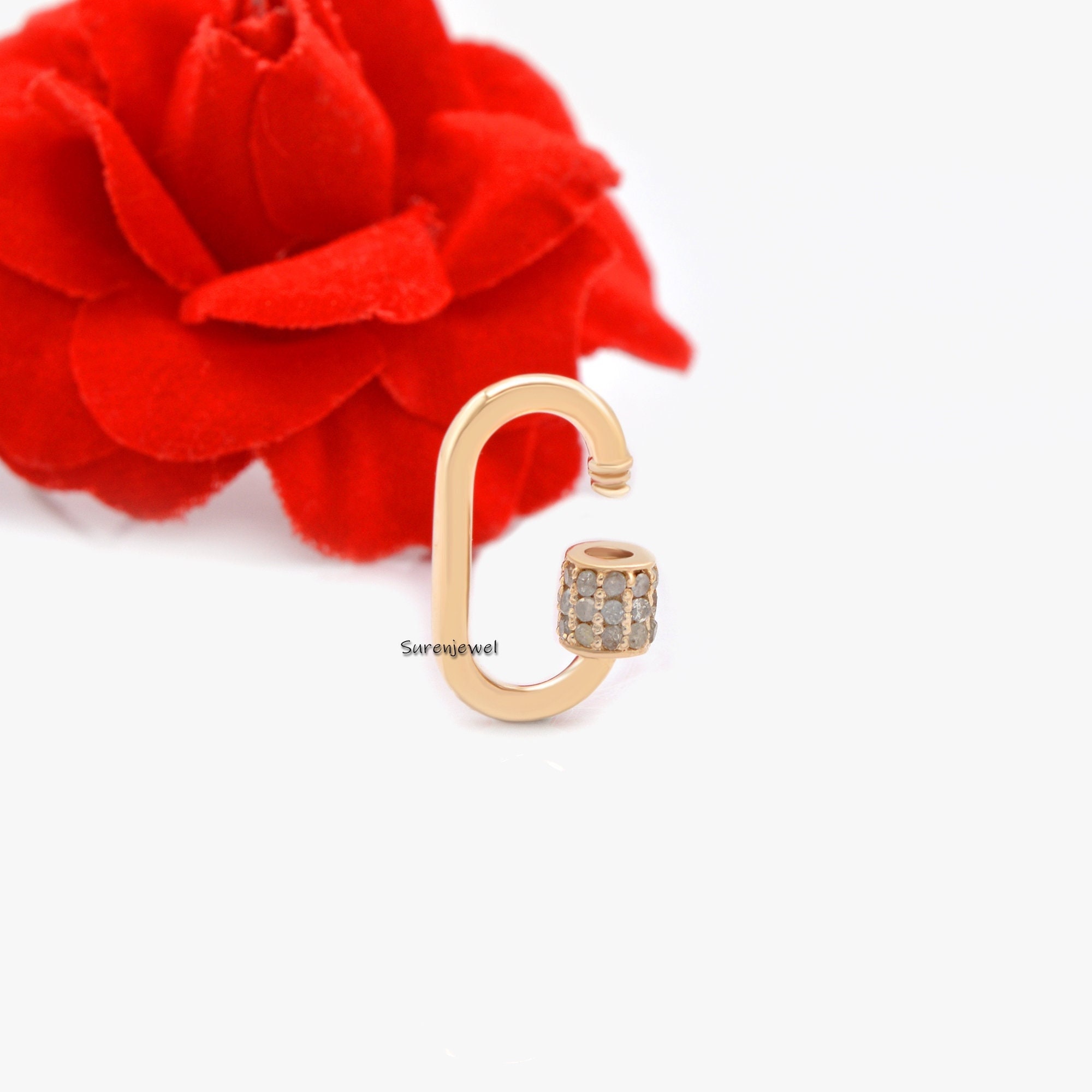 14k Yellow Gold Diamond Carabiner Lock: Necklace Jewelry - Suren Jewels | SKU: SJC05-14KYGDI-20M