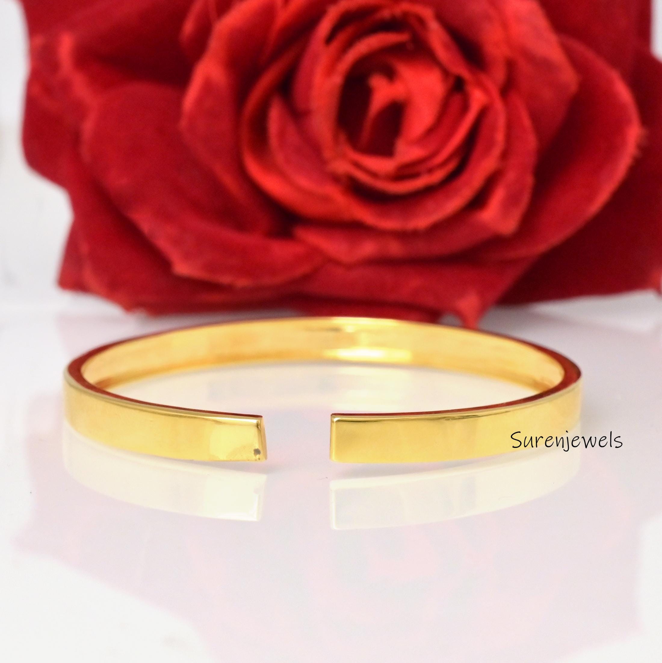 Solid 14k Gold Hinged Bangle Bracelet, Handmade - Suren Jewels | SKU: SJB350-SLYG-7I