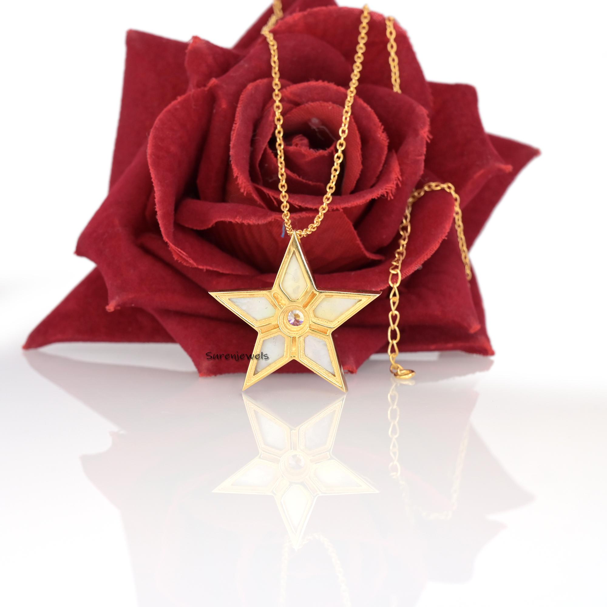 14k Gold Gemstone Star of David Pendant: Jewish Star - View 2 - Suren Jewels | SKU: SJP2964