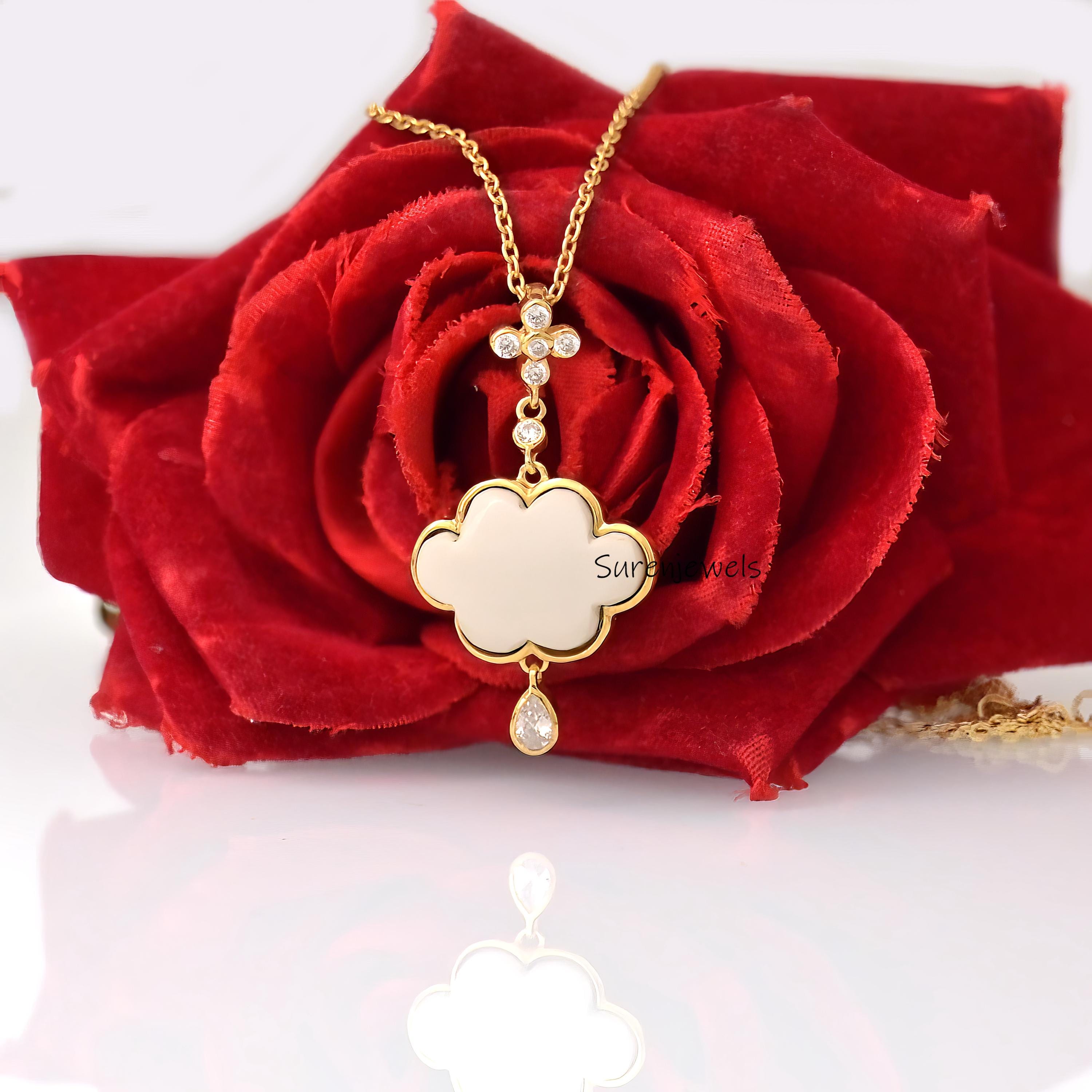 14K Gold Cloud Pendant: Star Moon Gemstone Necklace - View 6 - Suren Jewels | SKU: SJP5346-SLYGMSCZ-30M,SJP5023,SJP,SJP4740-S