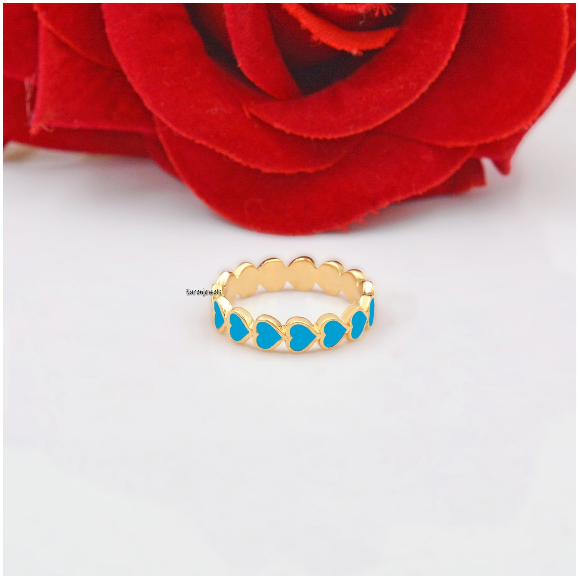 Enamel Heart Ring: Handmade Valentine's Gift - View 2 - Suren Jewels | SKU: SJR885-SLYGELR-US-6
