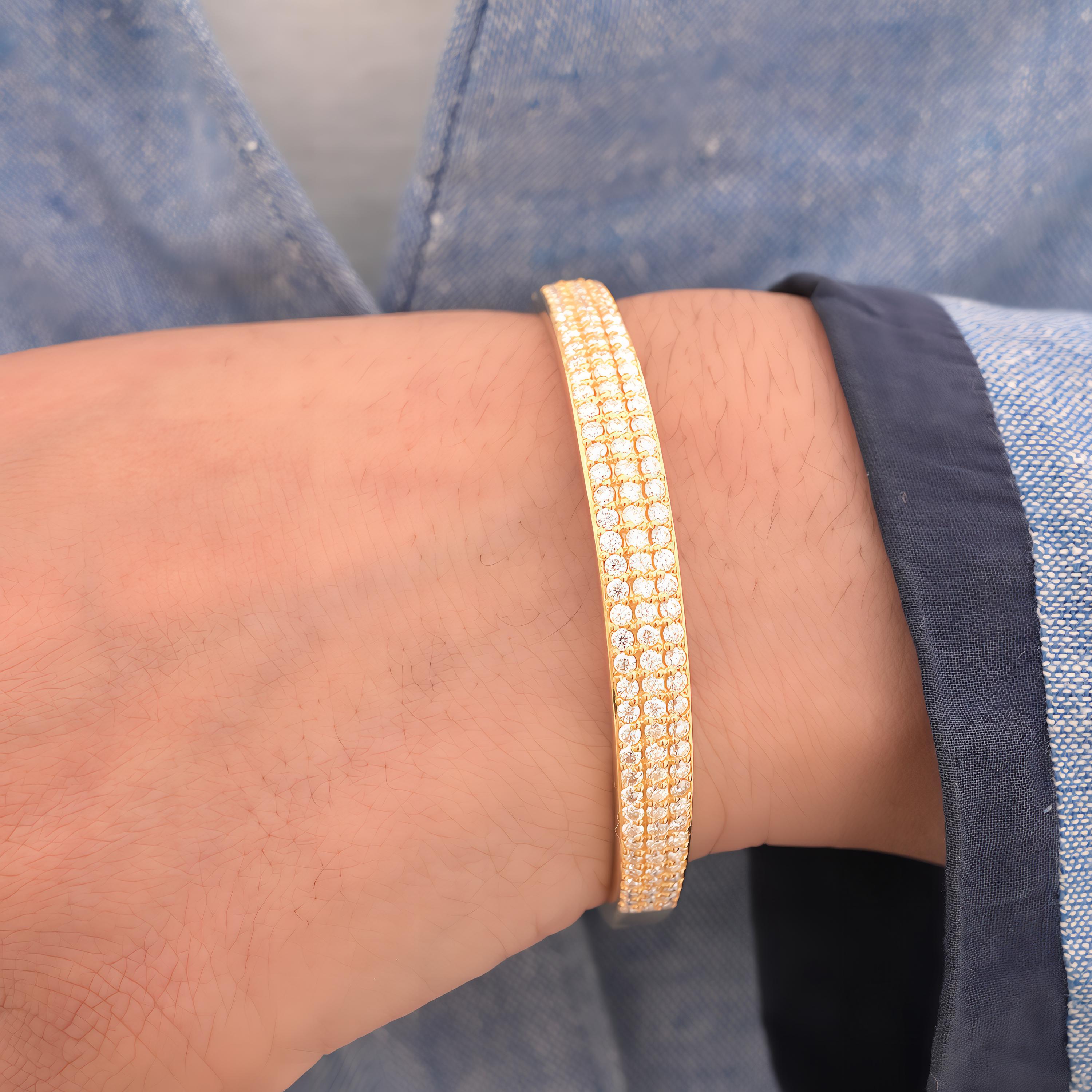 Handmade 14k Gold Pave Moissanite Diamond Bangle (7 inch) - Suren Jewels | SKU: SJB315-SLYGMN-7I