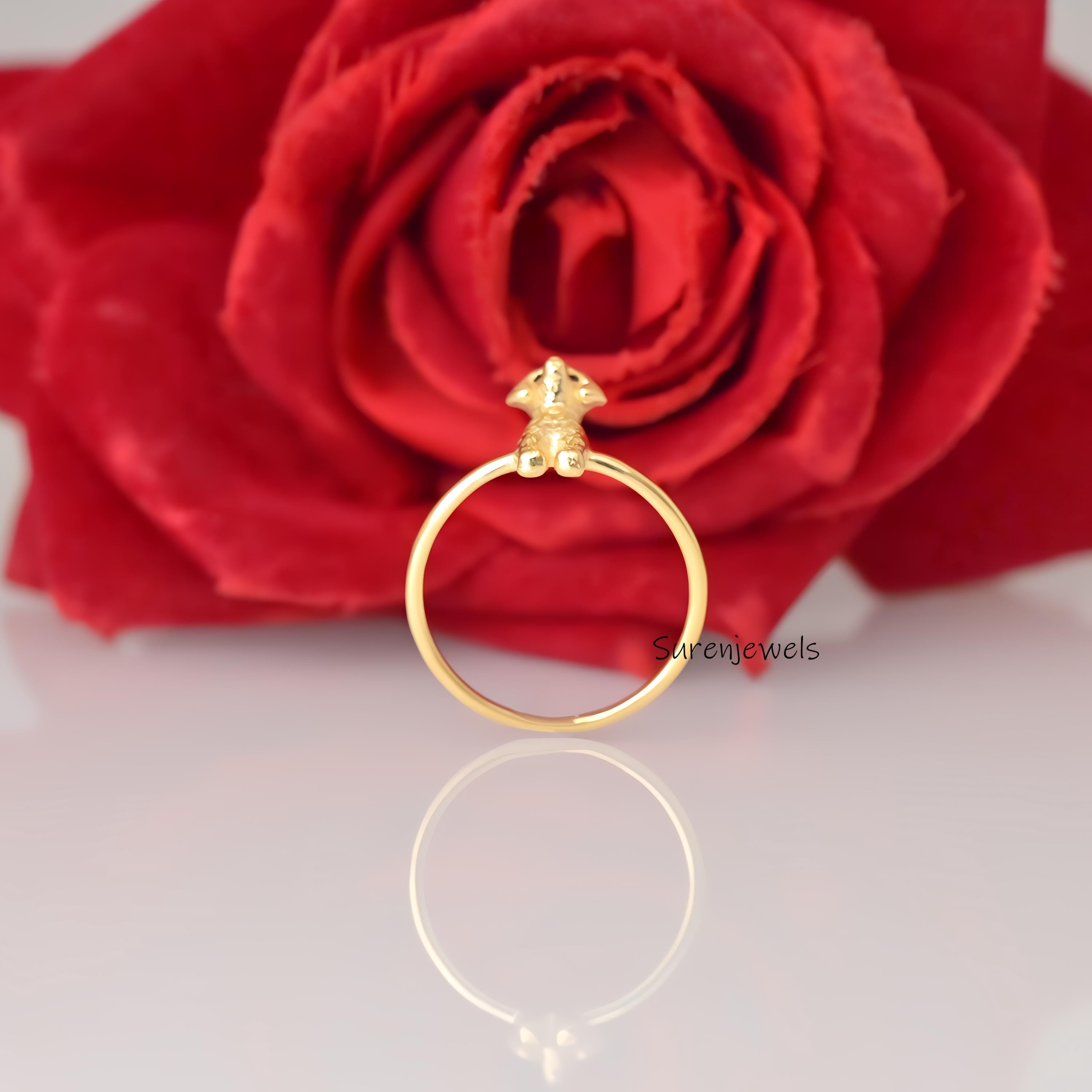 14k Gold Poodle Ring: Dainty Animal Jewelry - View 5 - Suren Jewels | SKU: SJR2961-SLNSBKCZ-US-10