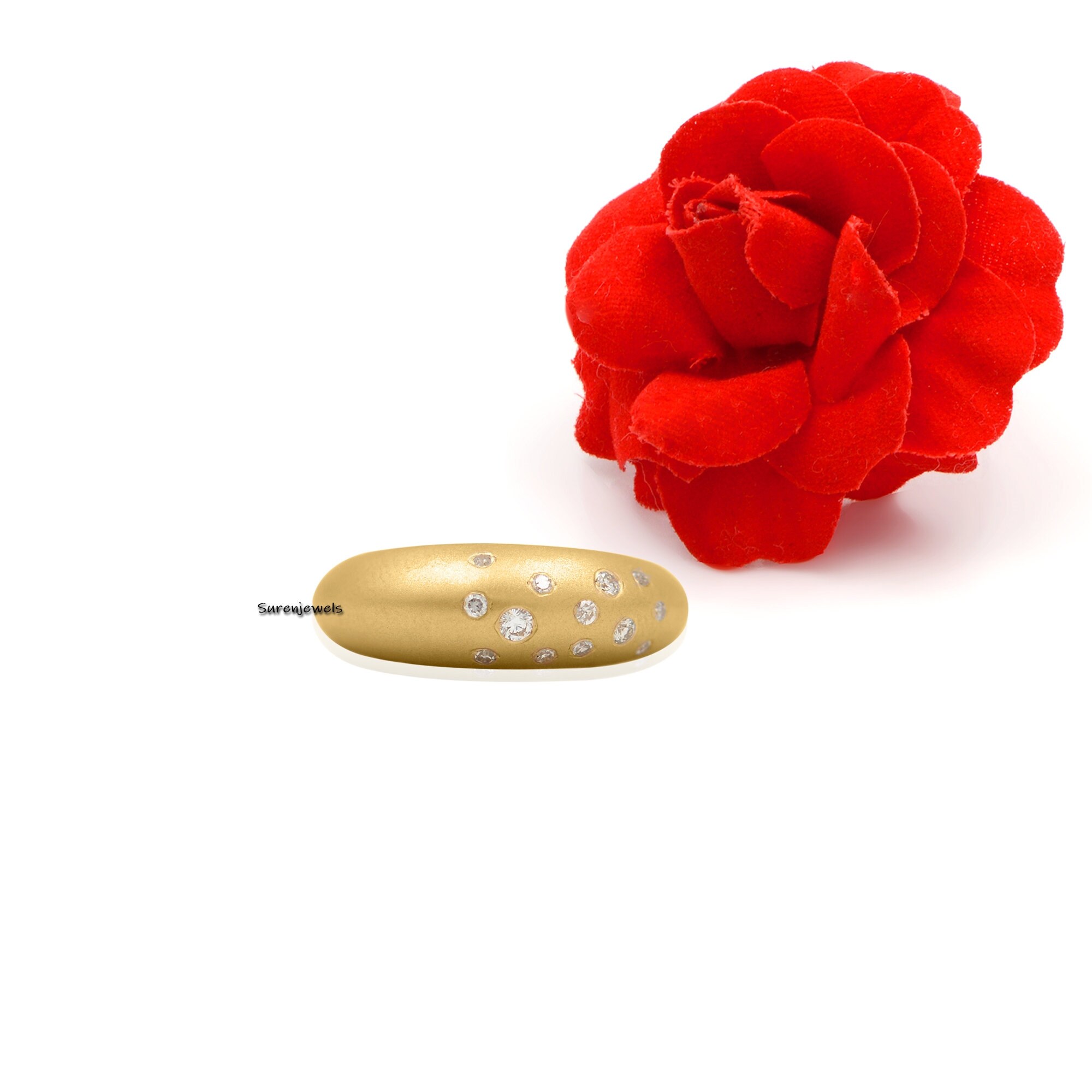 14K Gold Plated Moissanite Bombe Ring: Chunky Dome Statement Ring - View 3 - Suren Jewels | SKU: SJR484-14KYGDI