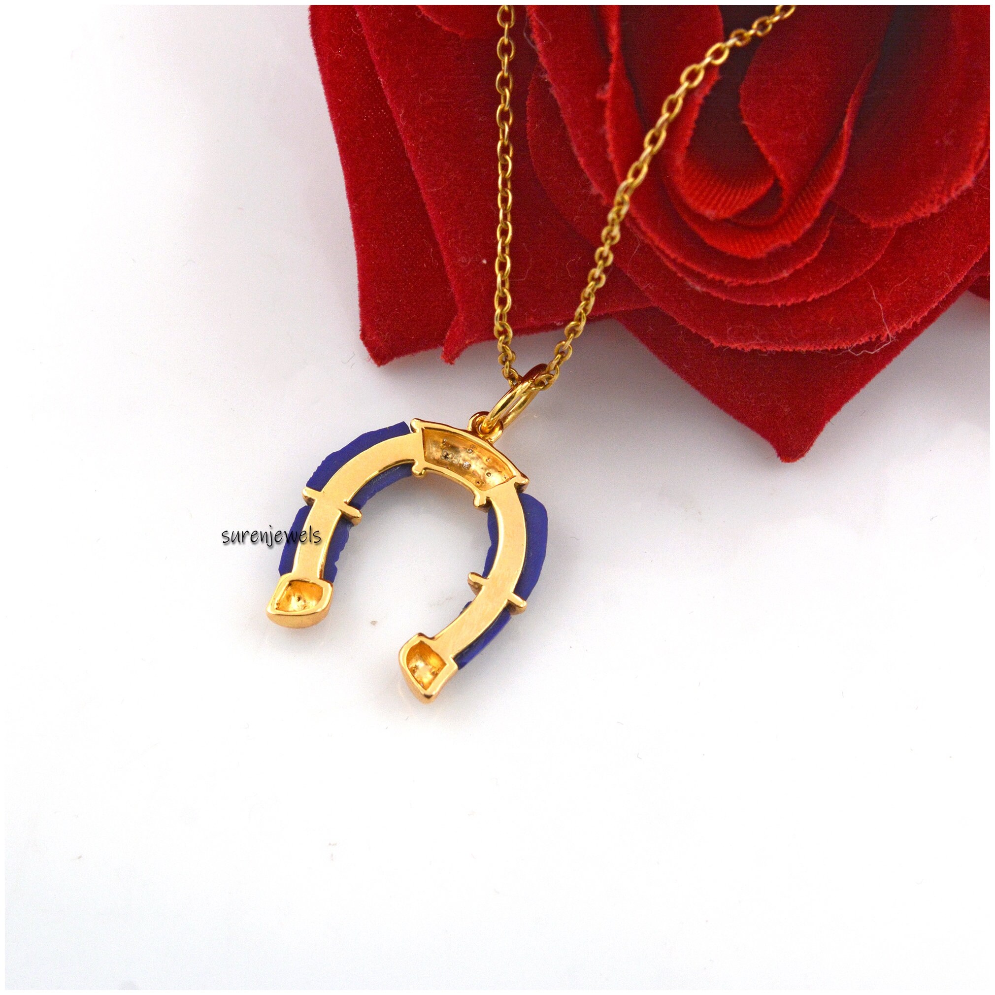 14k Gold Carving Gemstone Horseshoe Pendant jewelry - View 6 - Suren Jewels | SKU: SJP1331-SLYGLPZMN