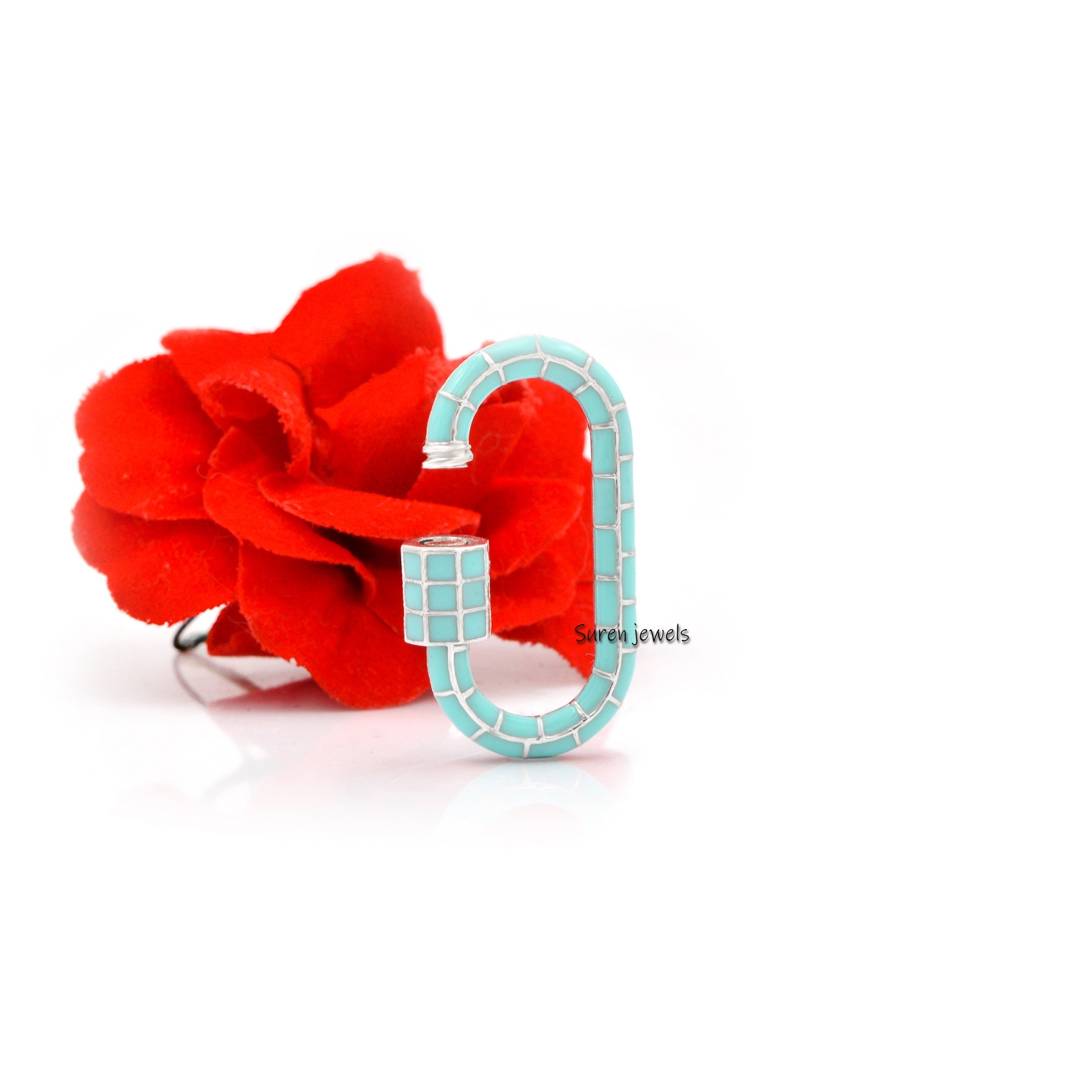 14K Solid Gold Enamel Carabiner Lock: Designer Jewelry Finding - View 7 - Suren Jewels | SKU: SJC18-