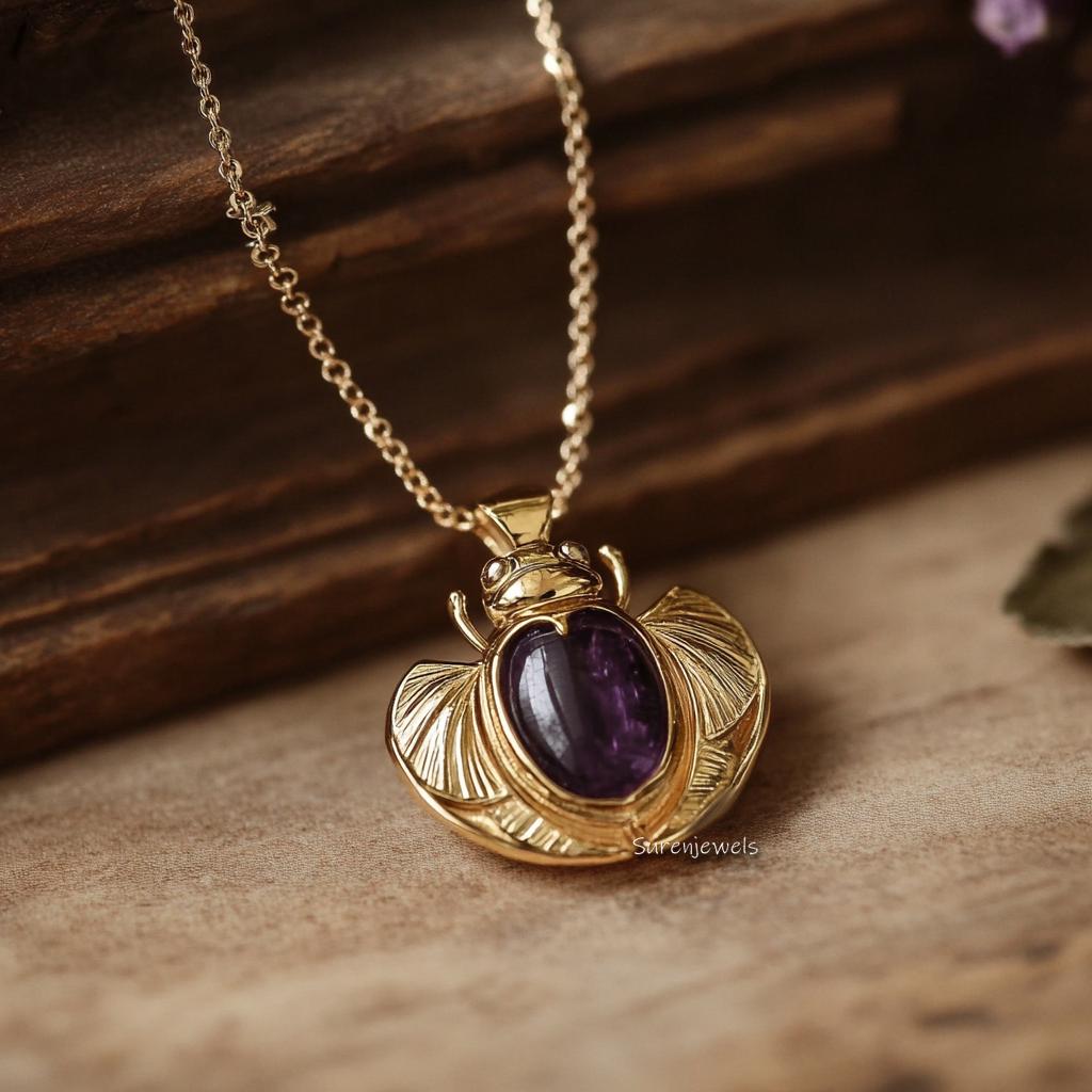 14k Gold Lapis Lazuli Scarab Pendant - Egyptian Beetle Necklace - View 3 - Suren Jewels | SKU: SJP4825,SJP4640,SJP4734
