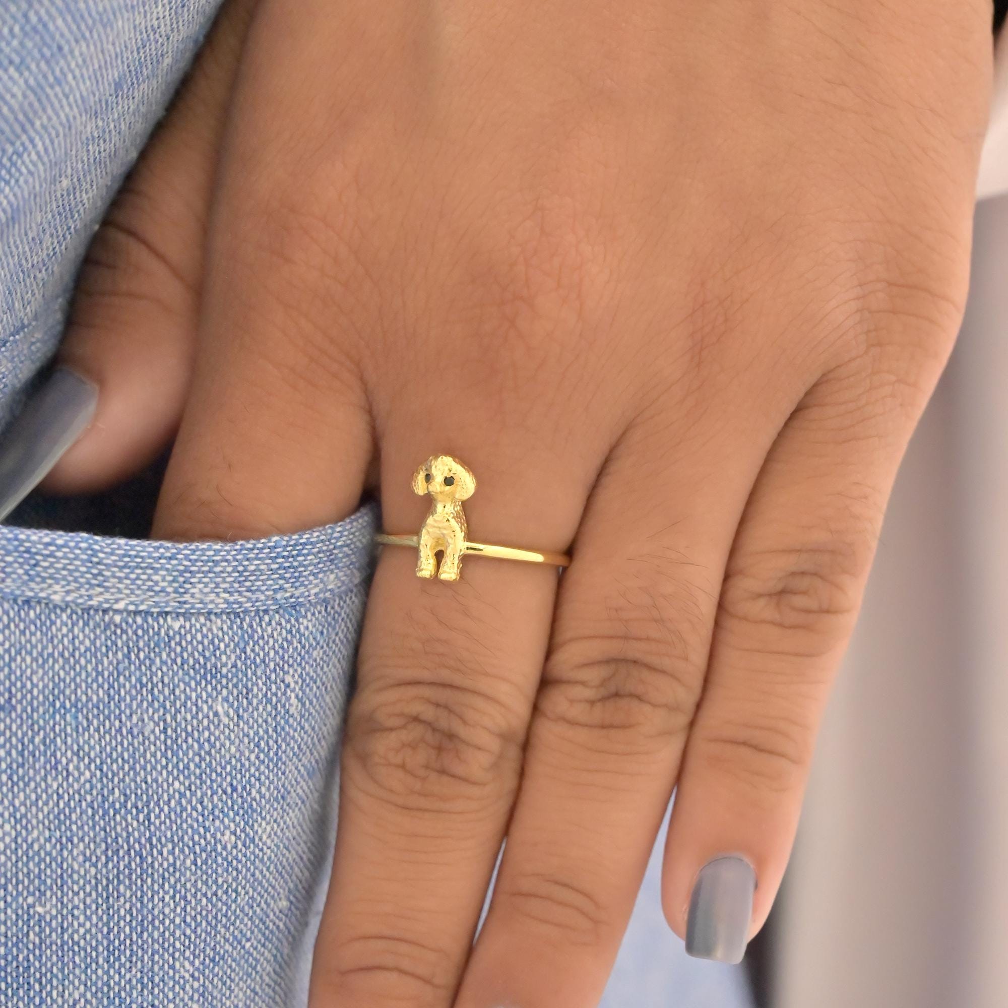14k Gold Poodle Ring: Dainty Animal Jewelry - View 7 - Suren Jewels | SKU: SJR2961-SLNSBKCZ-US-10