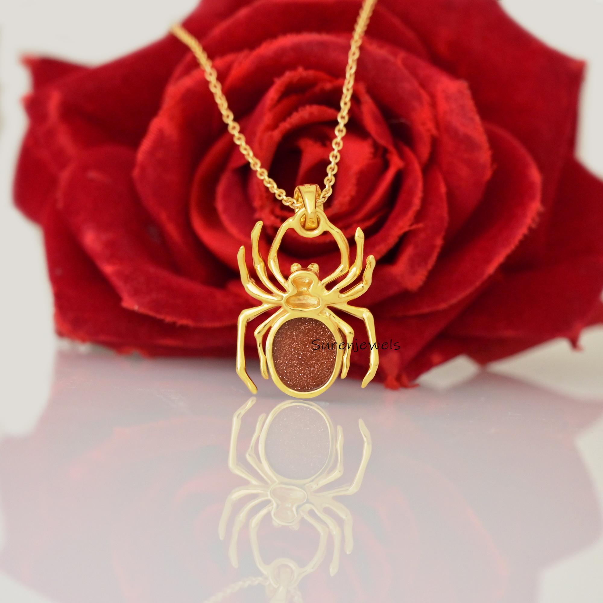 14k Gold Gemstone Spider Pendant: Halloween Jewelry - View 6 - Suren Jewels | SKU: SJP4970-SLNSMKCZ-25M,SJP4538-SLYGTEBKCZ-25