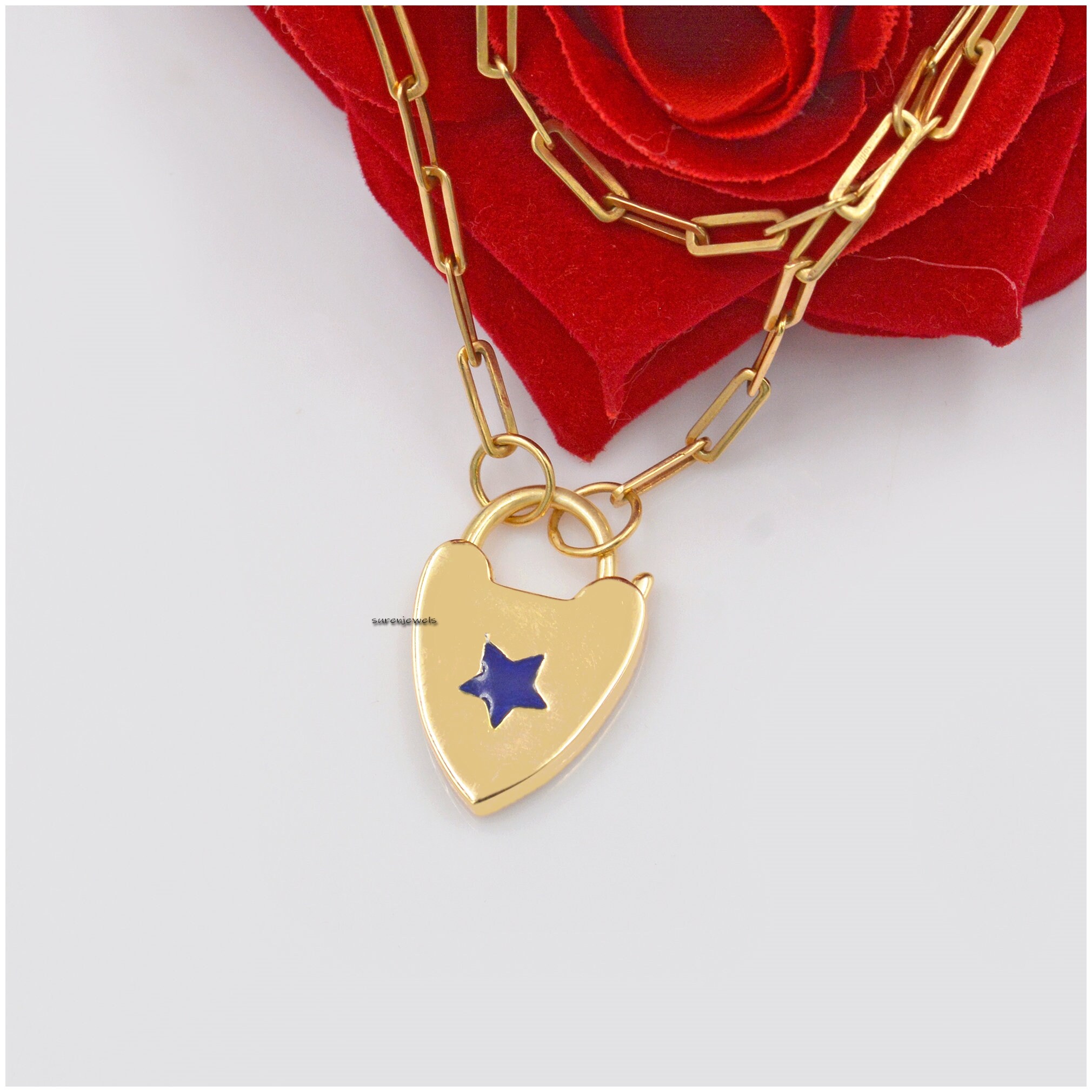 925 Silver Enamel Star Padlock: Handmade Heart Jewelry - View 2 - Suren Jewels | SKU: SJP47-SLNSELTQ