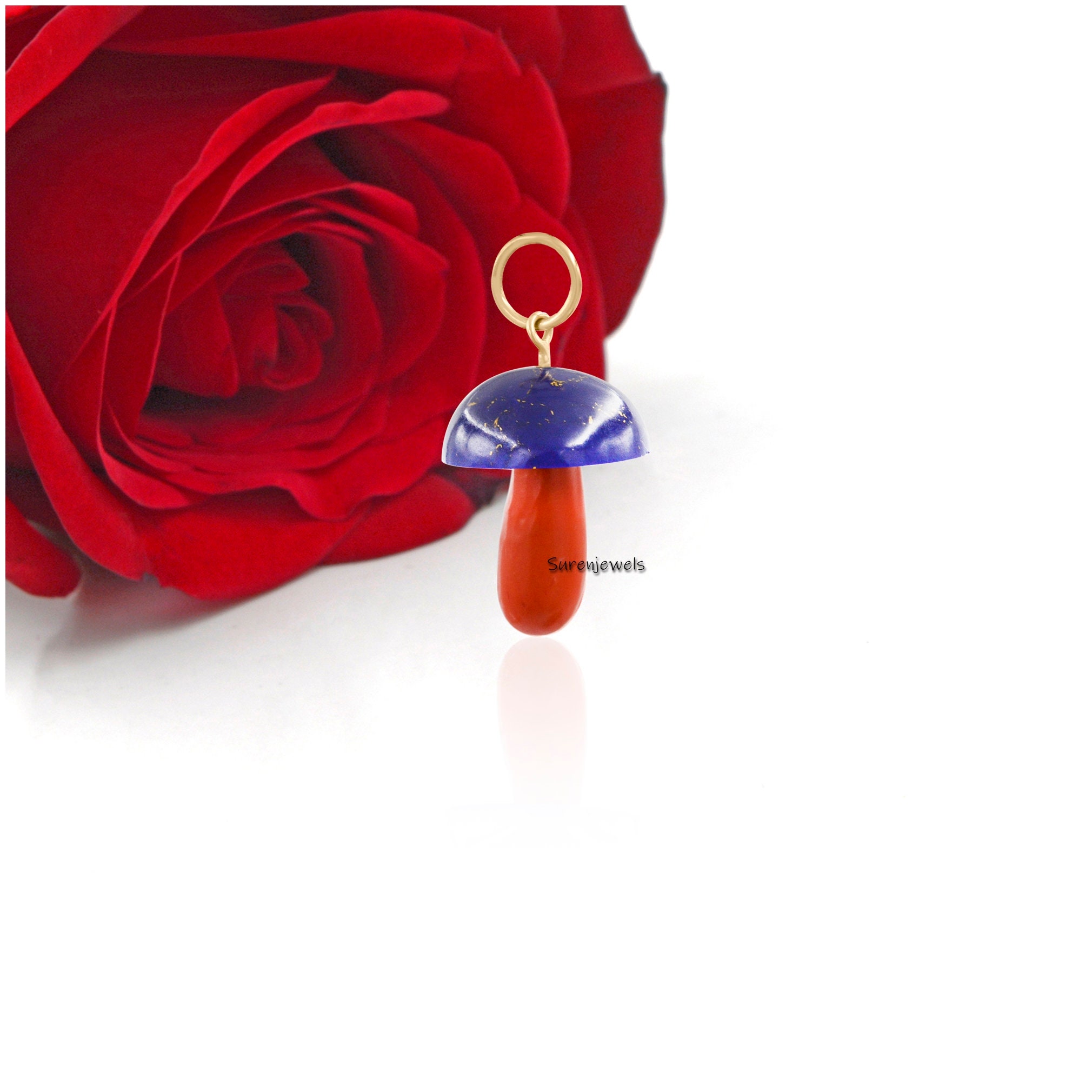 14k Solid Gold Mushroom Pendant: Gemstone Charm Necklace - View 5 - Suren Jewels | SKU: SJP1382