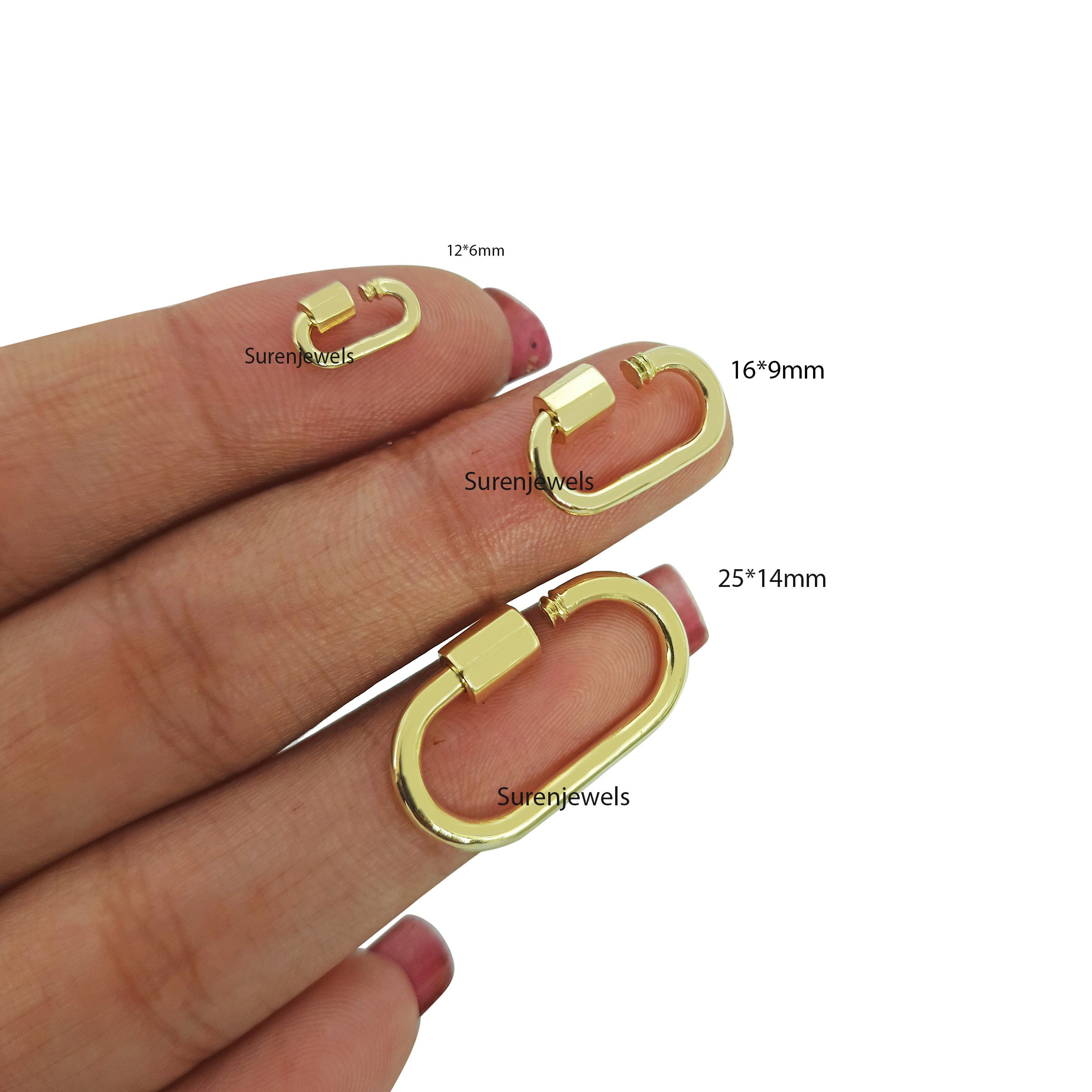 14k Gold Carabiner Lock: Handmade Pendant Clasp - View 3 - Suren Jewels | SKU: SJC130-14KYG-10M