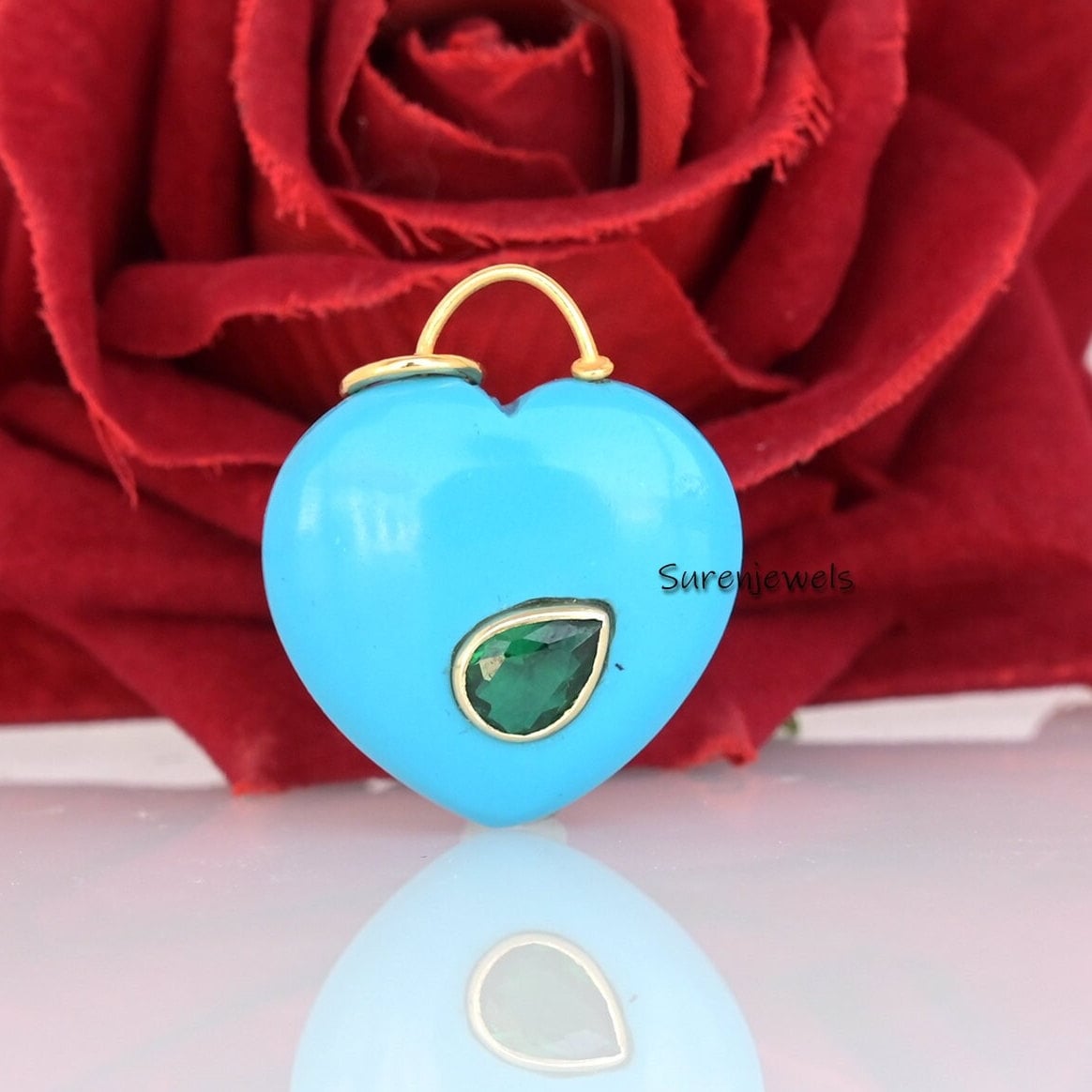 14K Gold Gemstone Heart Padlock Pendant: Handmade Padlock Design - View 2 - Suren Jewels | SKU: SJP1680
