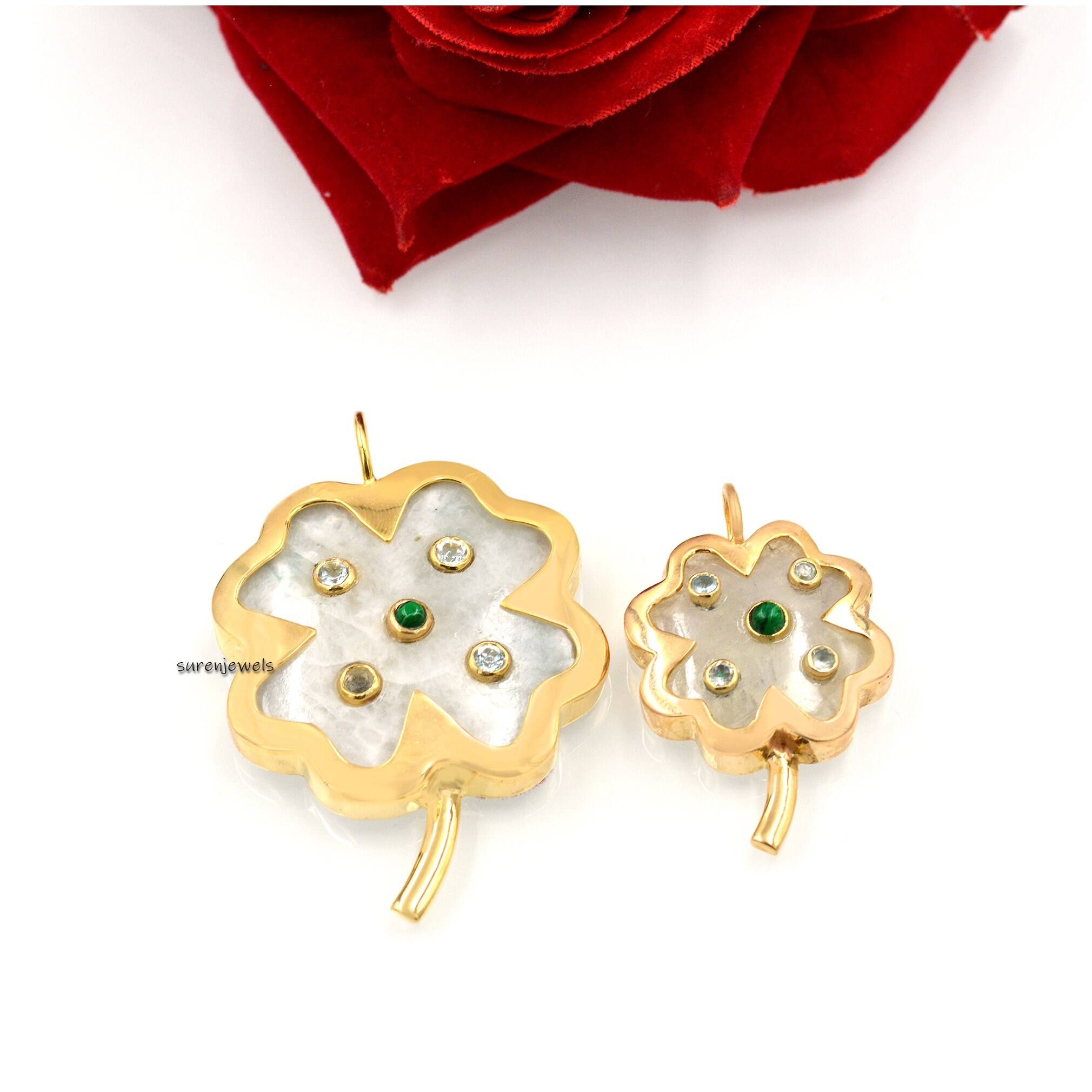 14K Gold Gemstone Clover Pendant: Gemstone Four Leaf Clover - View 4 - Suren Jewels | SKU: SJP1173-SLYGTQBTMK