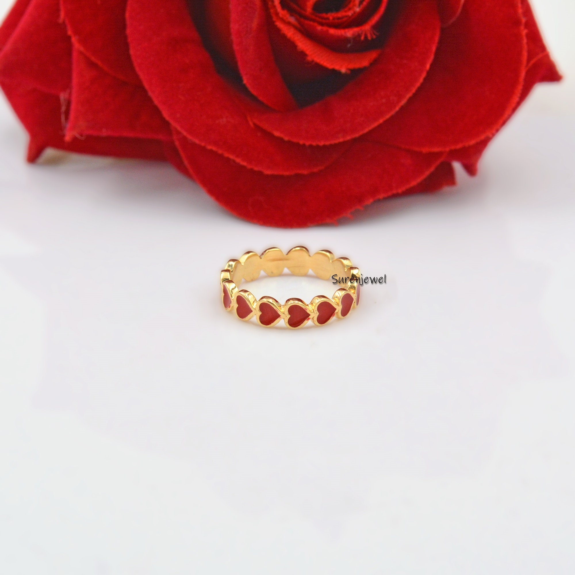 Enamel Heart Ring: Handmade Valentine's Gift - View 6 - Suren Jewels | SKU: SJR885-SLYGELR-US-6