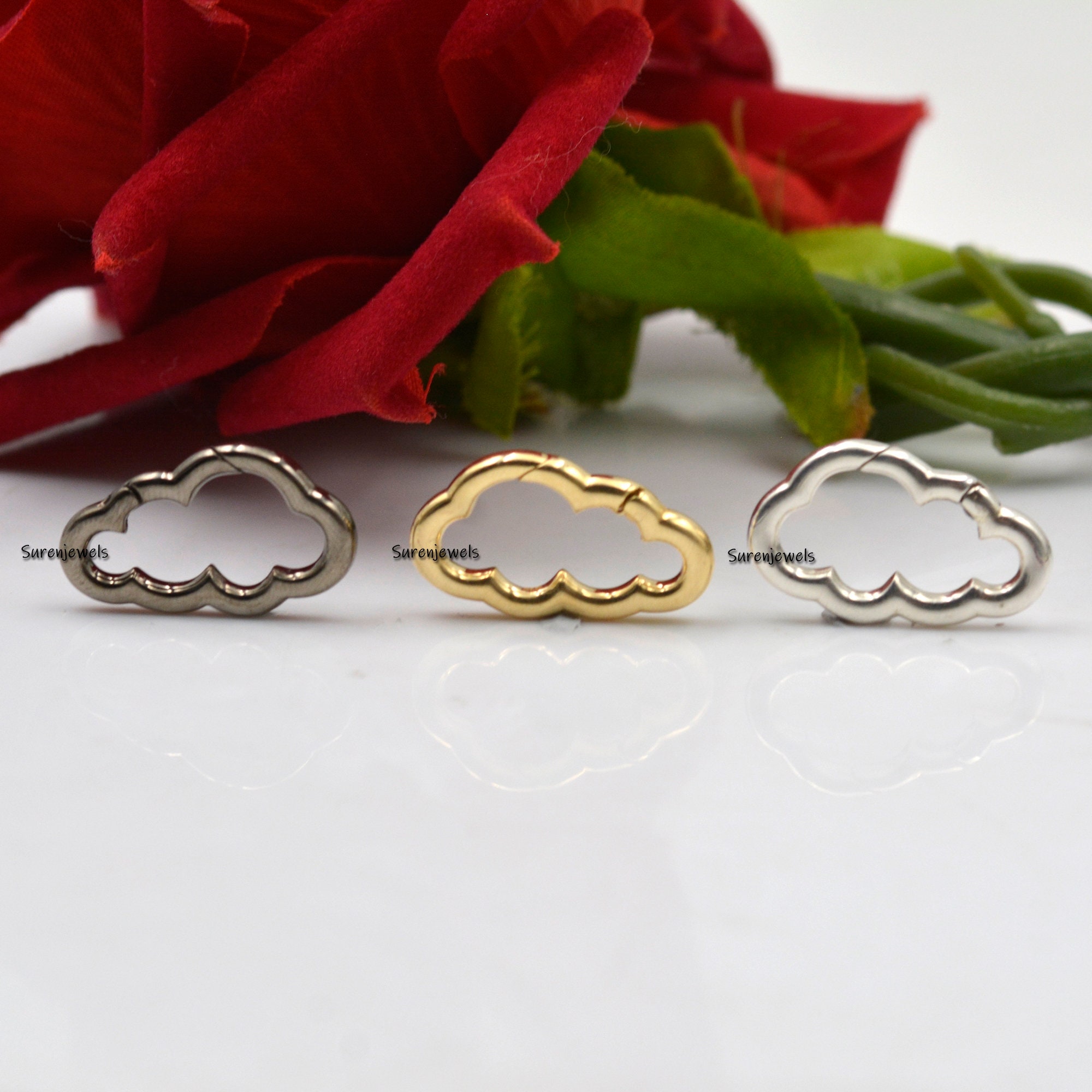 14k Gold Cloud Charm Enhancer: Solid Gold Pendant Holder - Suren Jewels | SKU: SJP1148-SLRH