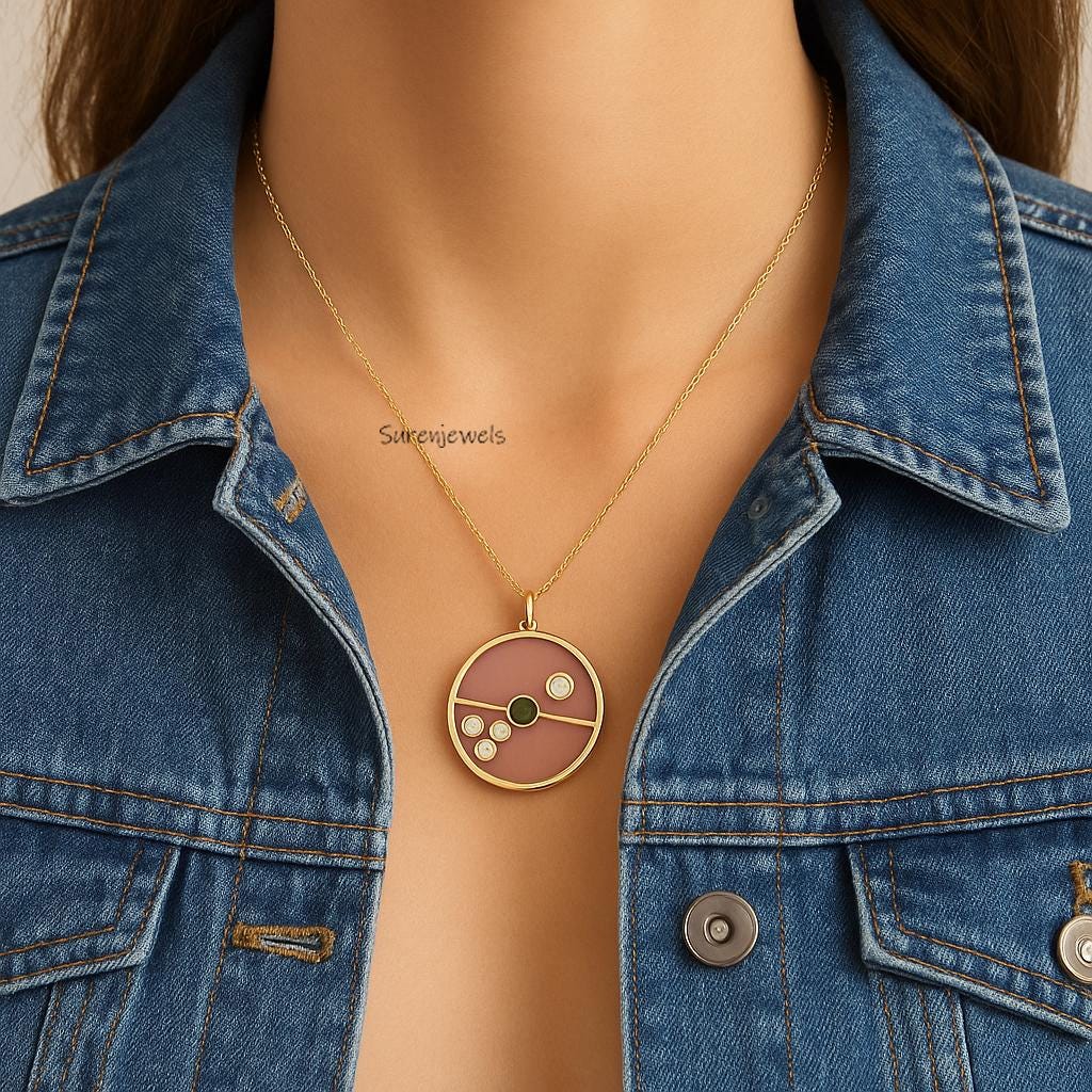 Handmade Gemstone Compass Pendant, Designer Style - View 6 - Suren Jewels | SKU: SJP4859-SLYGBOMG-25M