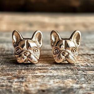 14k Gold Boston Terrier Studs Earrings, Gold Animal Jewelry, Gold Boston Terrier Jewelry