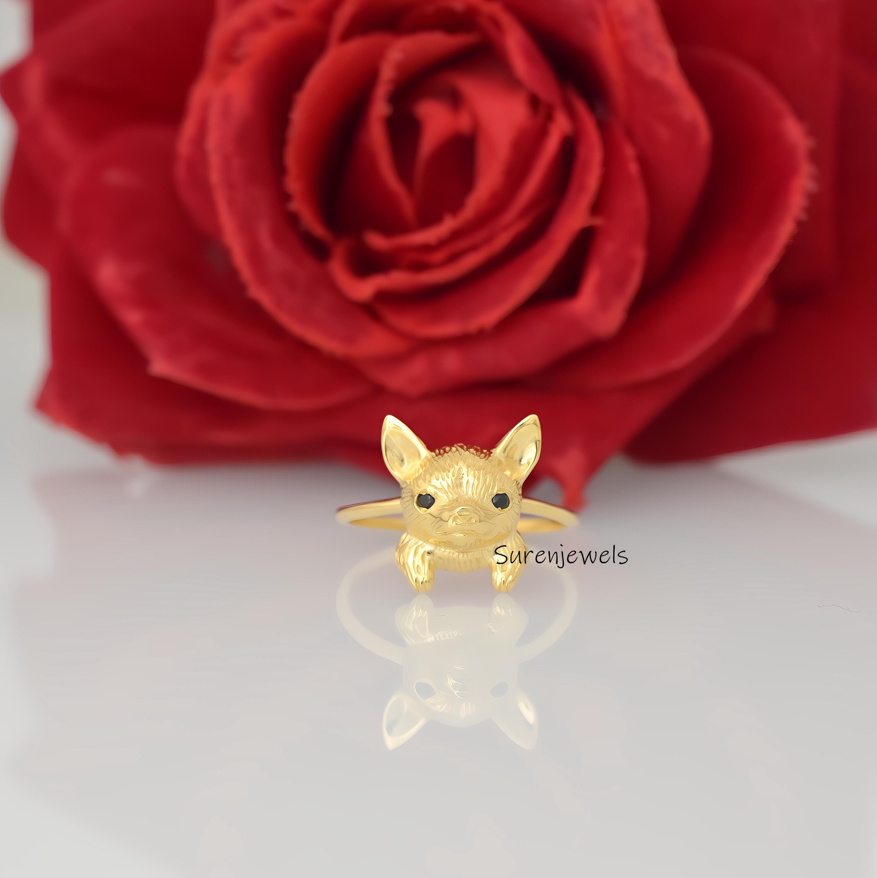 14k Gold Chihuahua Ring: Dainty Animal Jewelry - View 7 - Suren Jewels | SKU: SJR2932-SLRHBKCZ-US-7,SJR2928-SLNS-US-10,SJR291