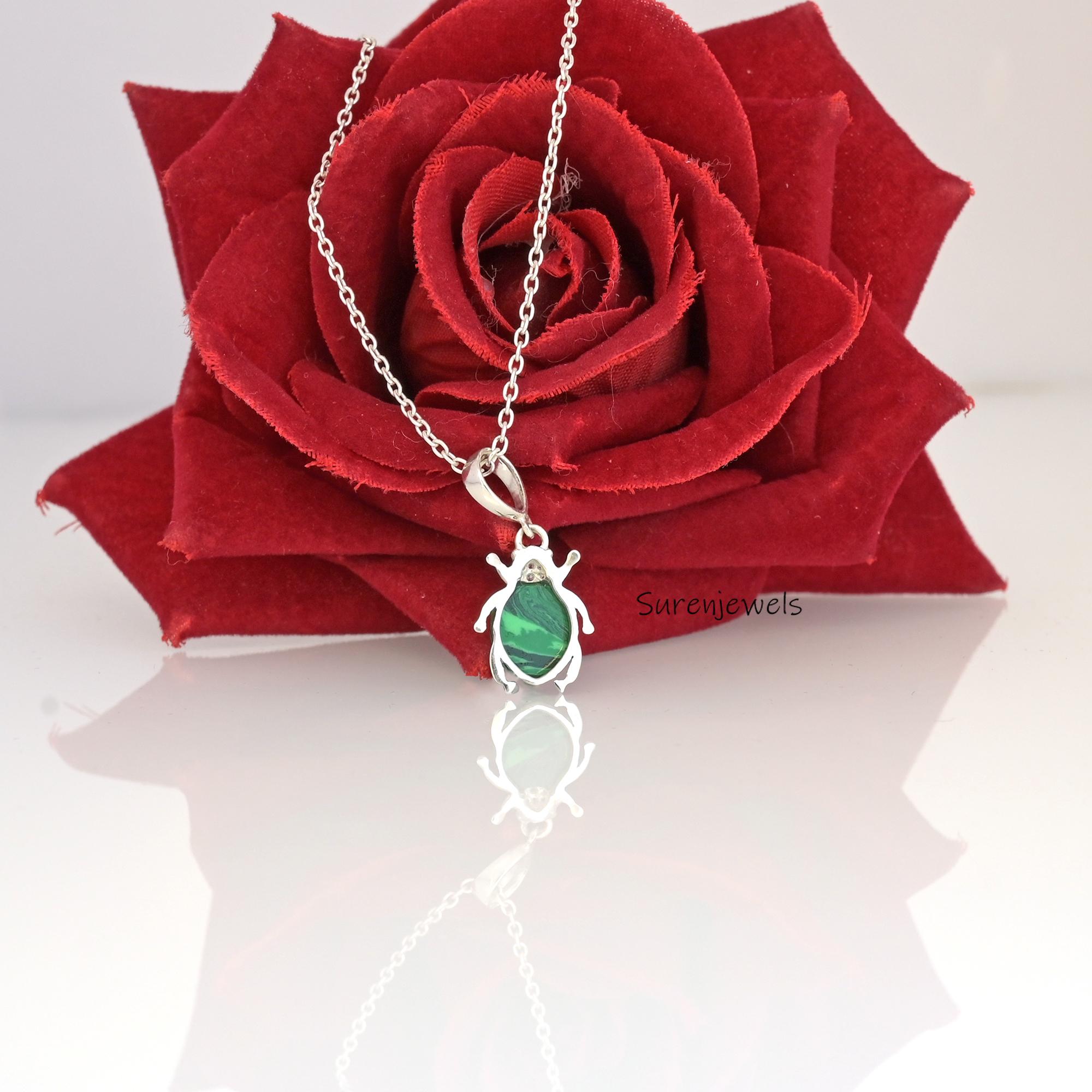 925 Silver Scarab Pendant: Hand Carved Gemstone Amulet - View 7 - Suren Jewels | SKU: SJP2878-SLNSMKCZ