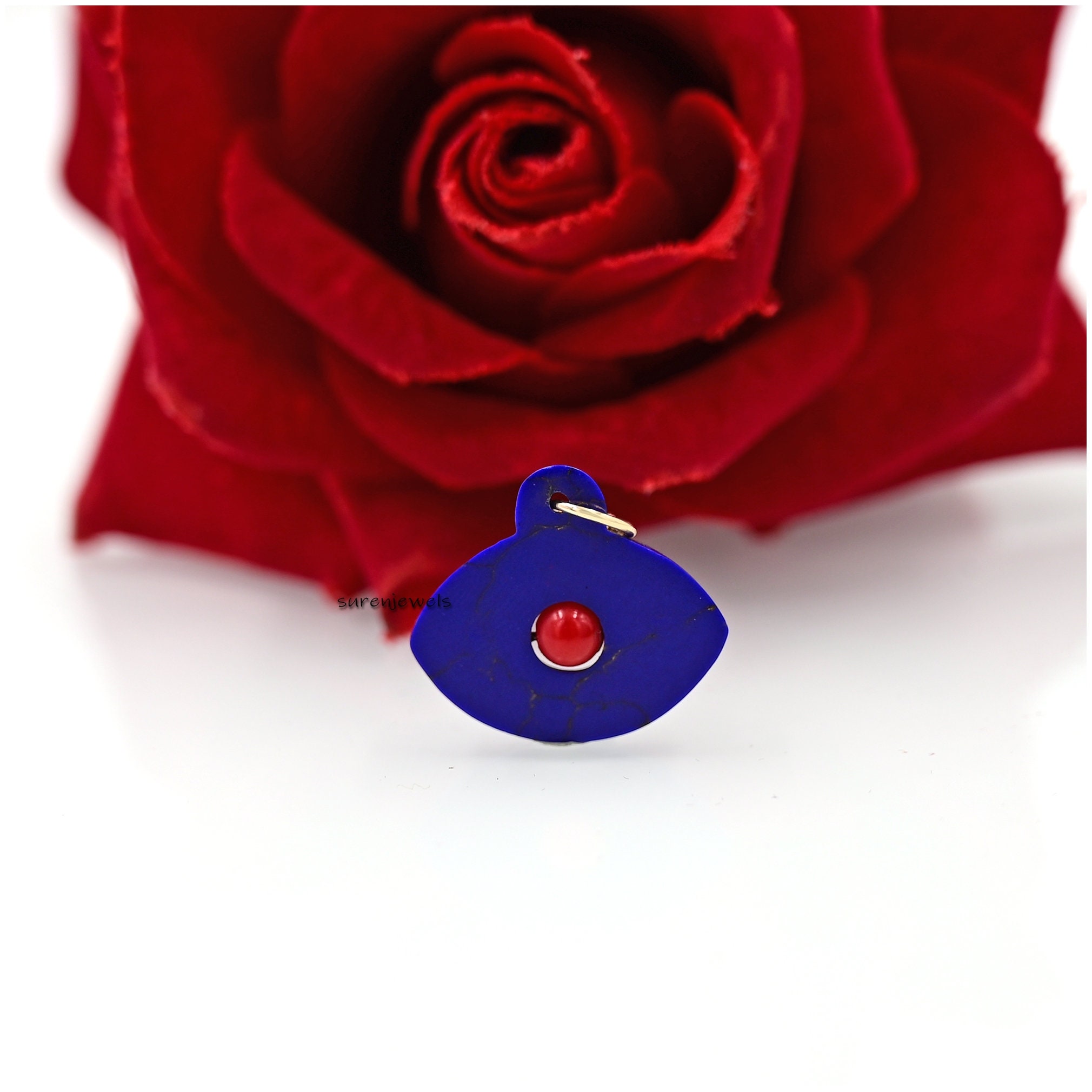Hand Carved 14k Gold Gemstone Evil Eye Pendant - View 5 - Suren Jewels | SKU: SJP1477-14KYGLPZCR