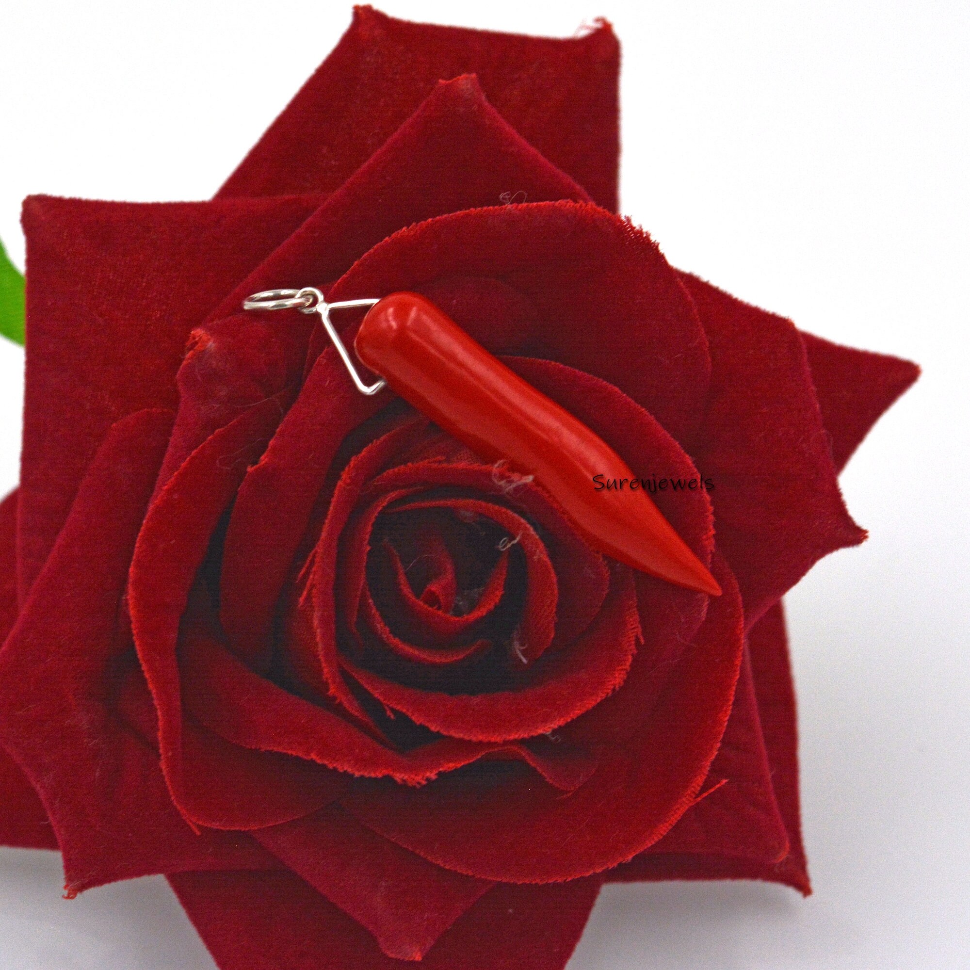 14k Gold Coral Horn Pendant: Italian Gemstone Jewelry - View 5 - Suren Jewels | SKU: SJP1763-