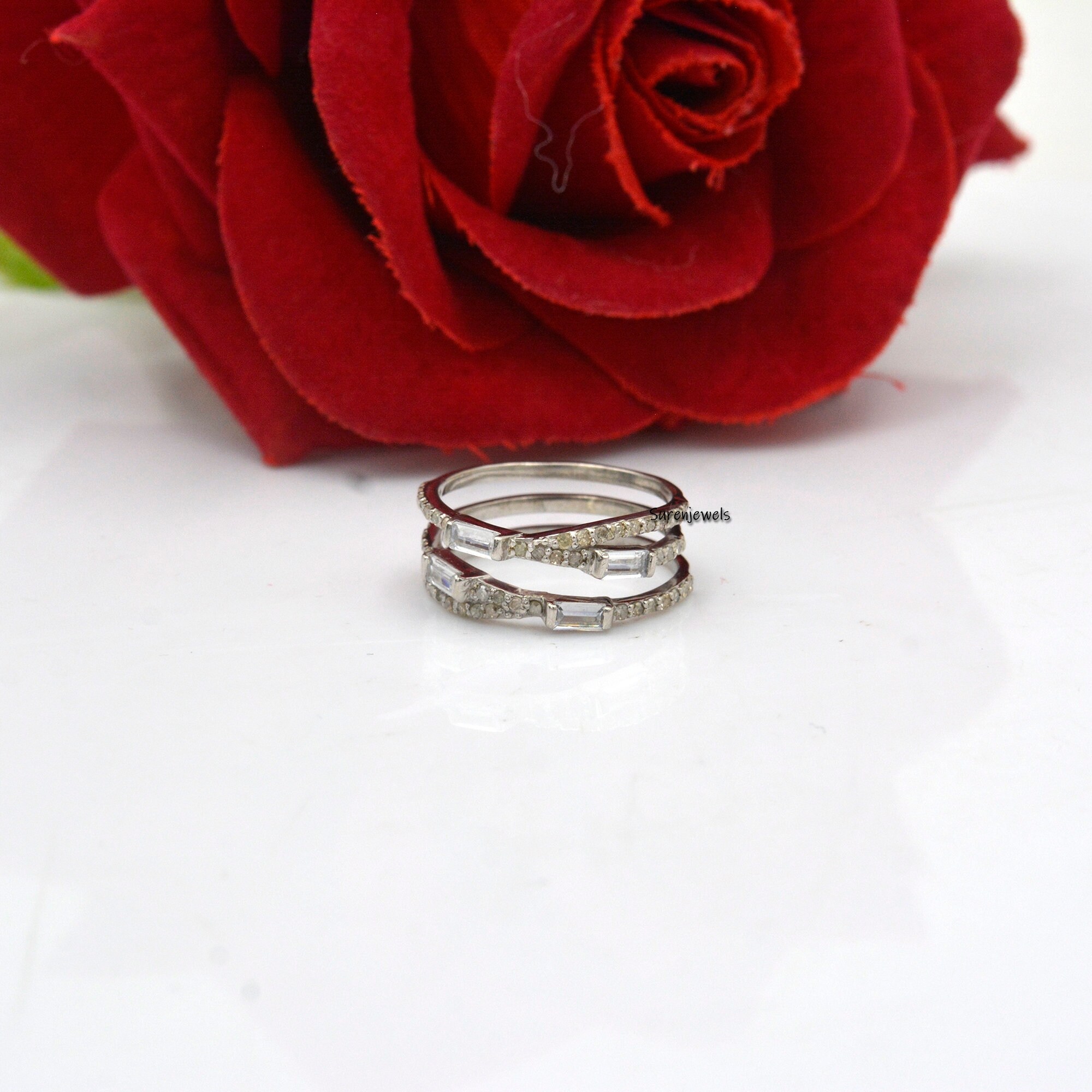 14K Gold Diamond Crossover Ring: Multi Row Band - View 4 - Suren Jewels | SKU: SJR14-14KYGDSIGBTT-14K