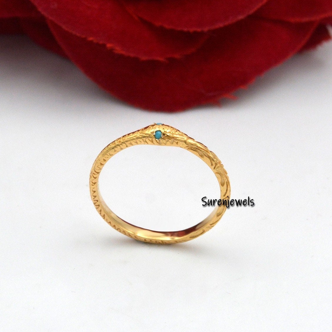 14k Gold Ouroboros Snake Ring: Emerald Accent - Suren Jewels | SKU: SJR912-14KYGTQ-US-5