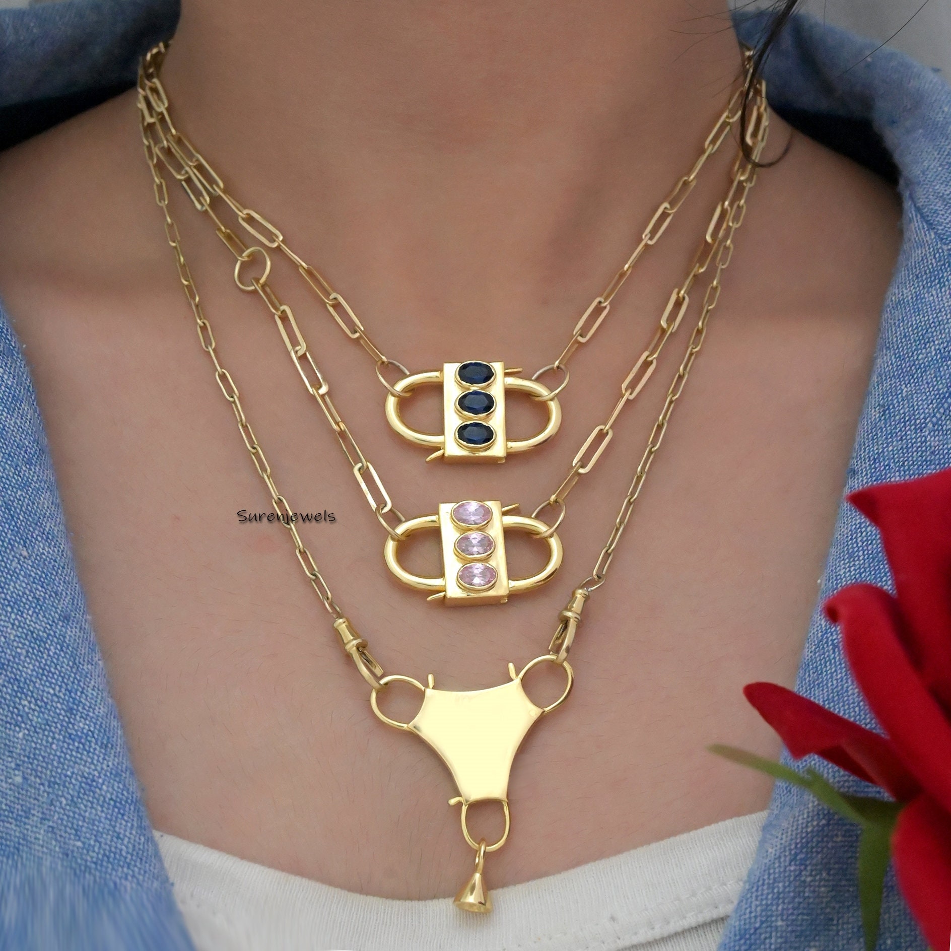 14K Gold Vermeil Heart Padlock: Handmade Turquoise Jewelry - View 2 - Suren Jewels | SKU: SJP31-SLYGKT