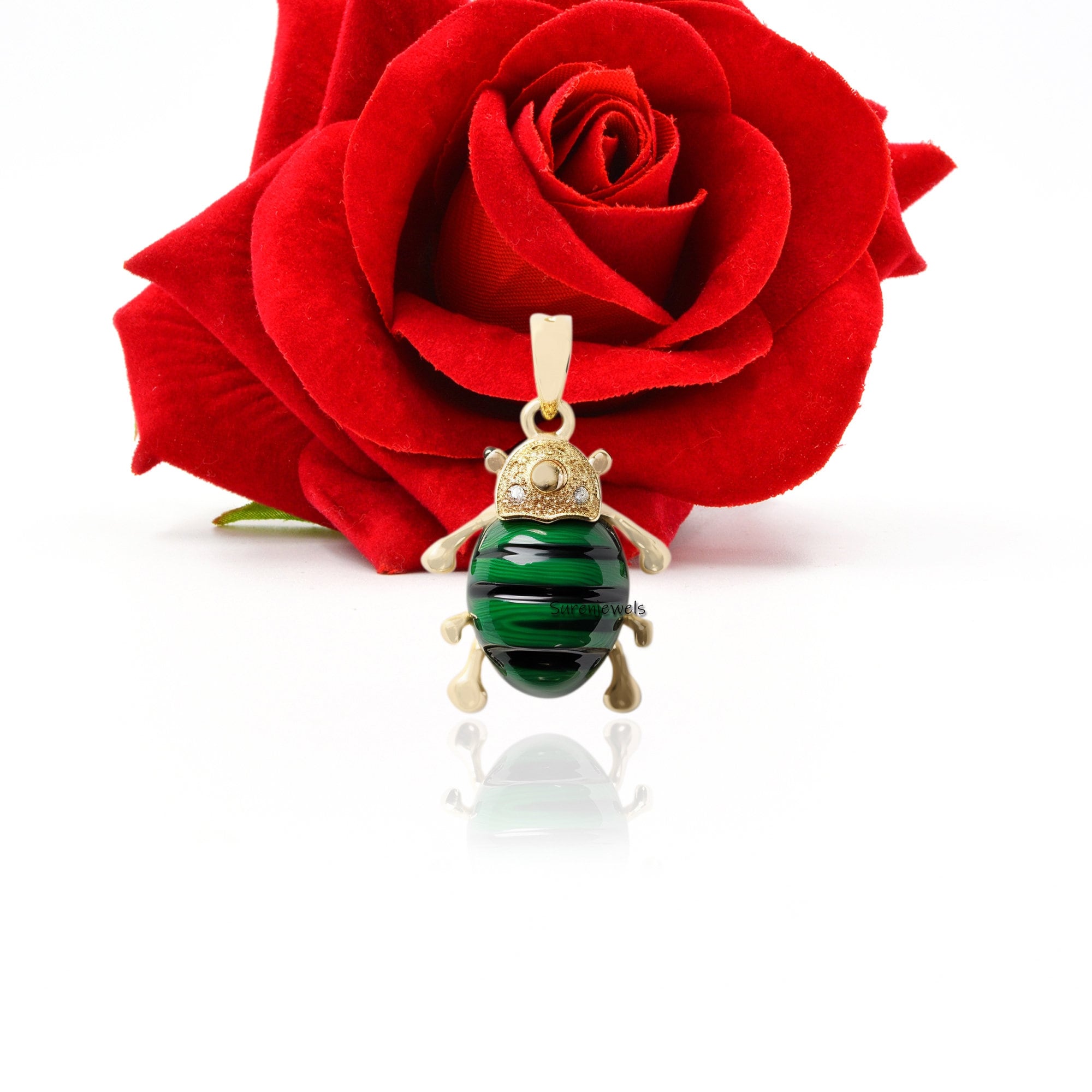 925 Silver Scarab Pendant: Hand Carved Gemstone Amulet - View 3 - Suren Jewels | SKU: SJP2878-SLNSMKCZ