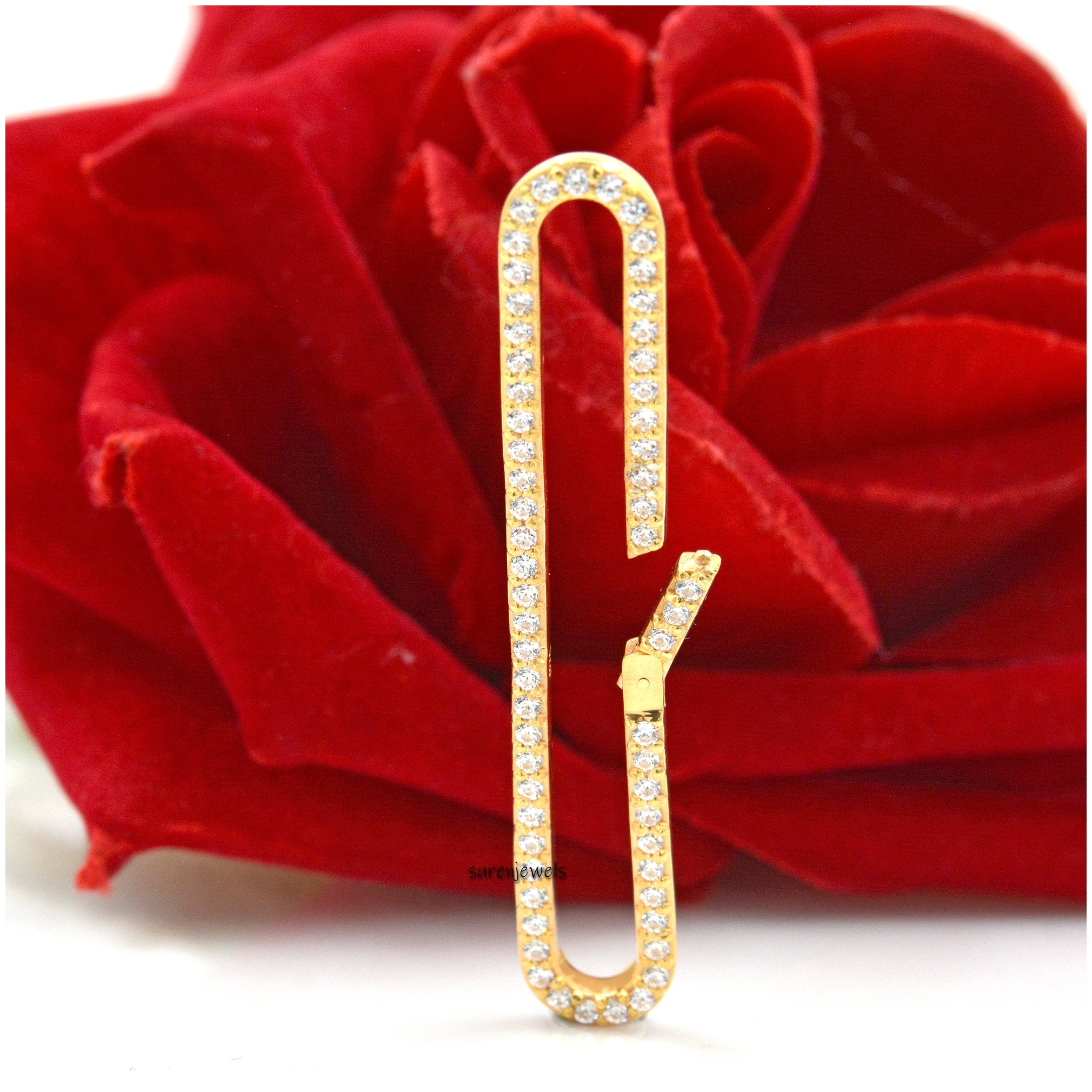 14k Gold Diamond Oval Charm Enhancer: Pave Charms Holder - Suren Jewels | SKU: SJP938-SLNSCZ-50M