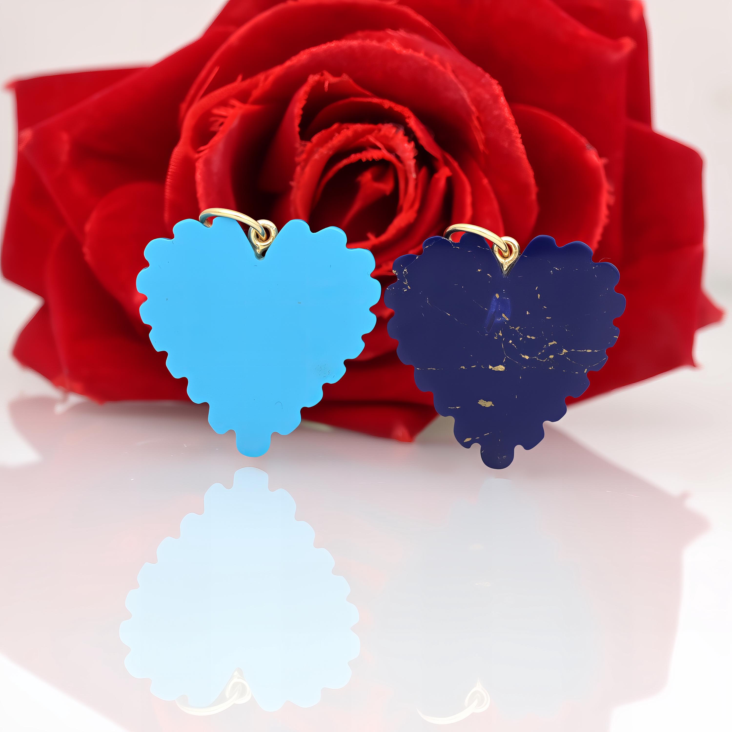 14K Gold Fluted Gemstone Heart Pendant - Designer Charm - View 6 - Suren Jewels | SKU: SJP3358