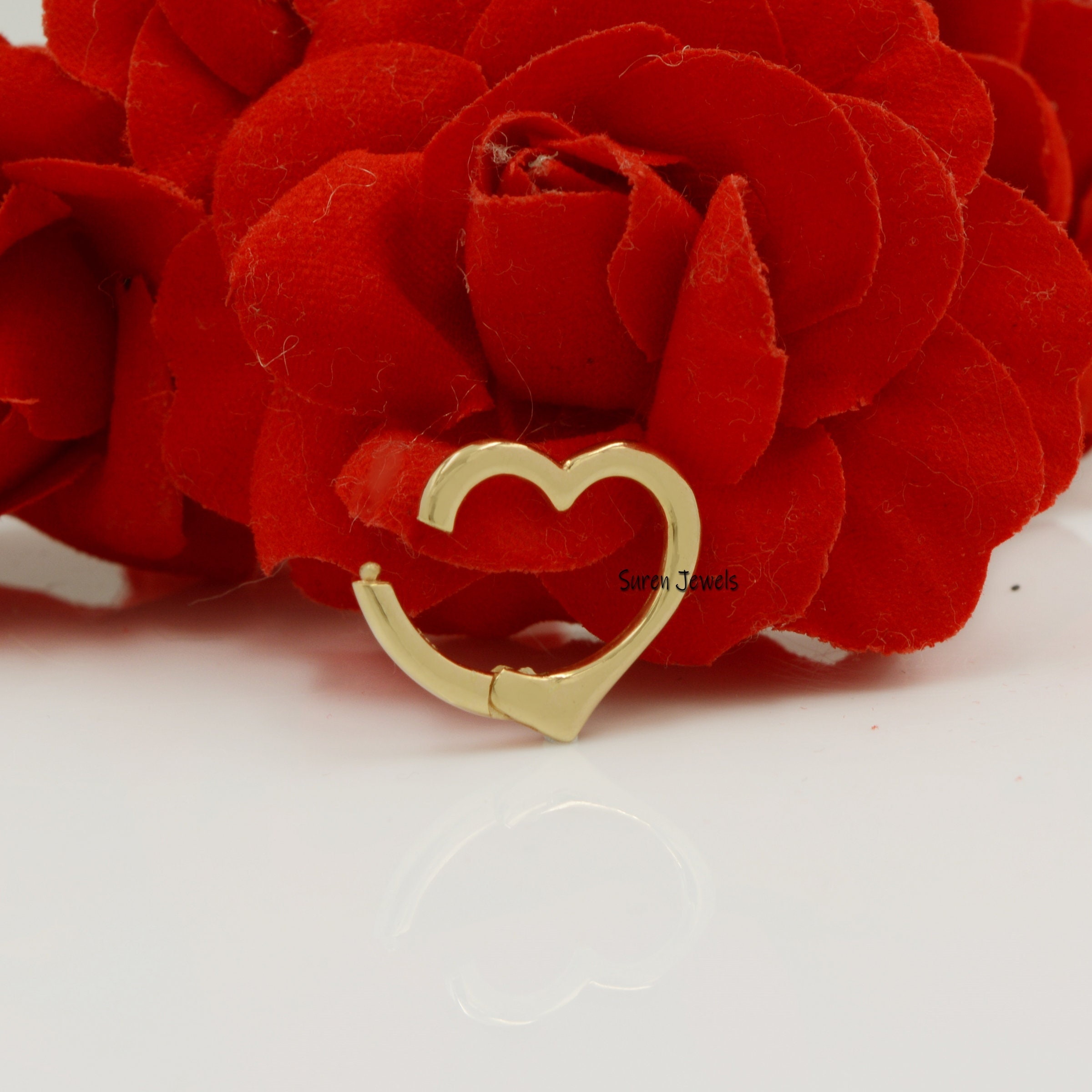 14K Solid Gold Heart Charm Holder: Removable Enhancer Lock, 16mm - View 3 - Suren Jewels | SKU: SJP645