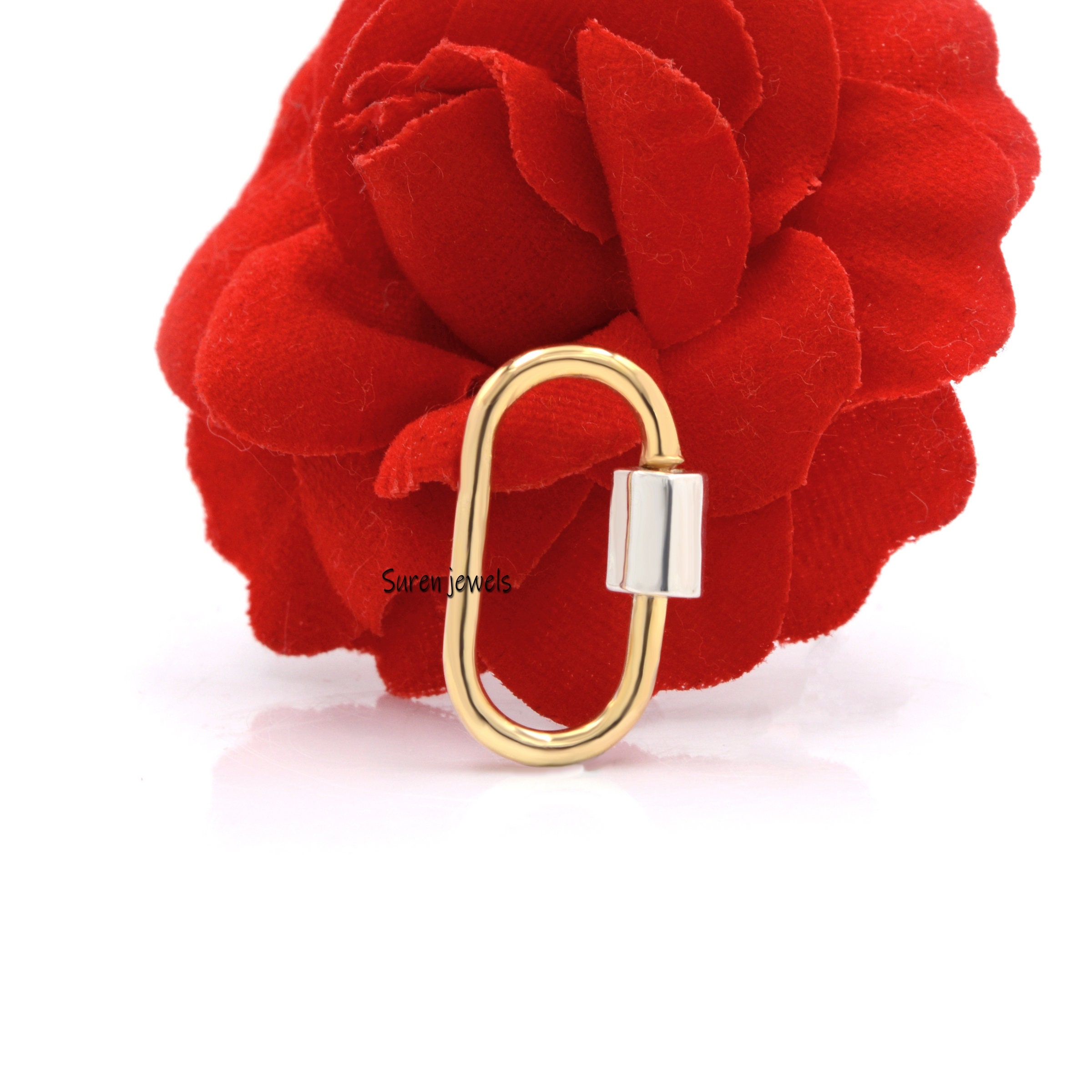 925 Silver Two Tone Carabiner Lock: Solid Silver Pendant - View 7 - Suren Jewels | SKU: SJC130-SLNSYG-25M
