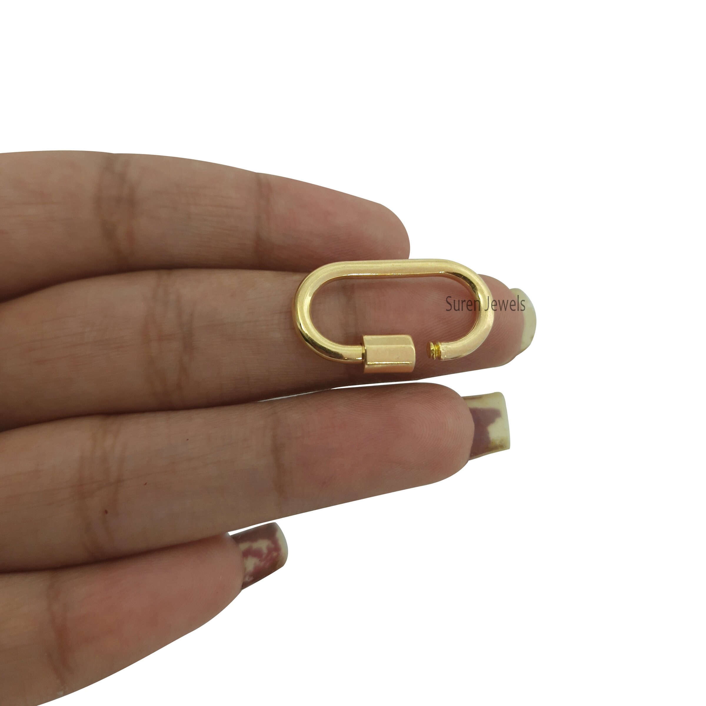 14K Solid Gold Charm Enhancer: Carabiner Lock Connector - View 5 - Suren Jewels | SKU: SJC08-14KYG-25M