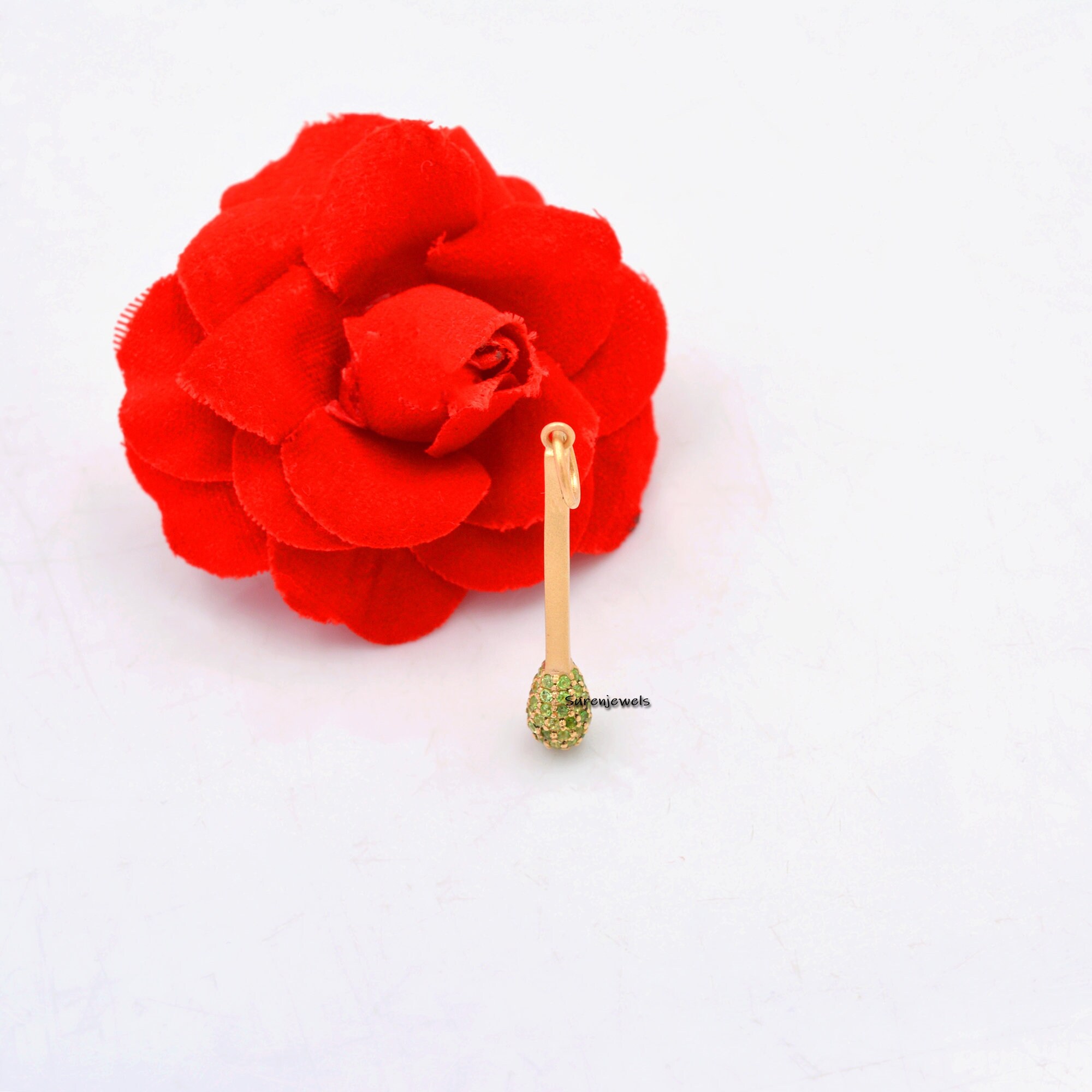 14k Solid Gold Match Stick Pendant: Lucky Charm Gemstone - View 3 - Suren Jewels | SKU: SJP857-14KYGEM