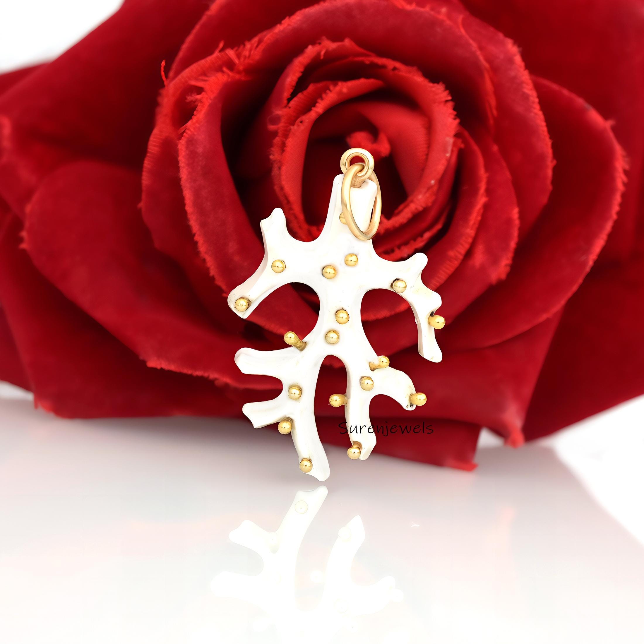 14k Gold Natural Red Coral Branch Pendant - Suren Jewels | SKU: SJP1720