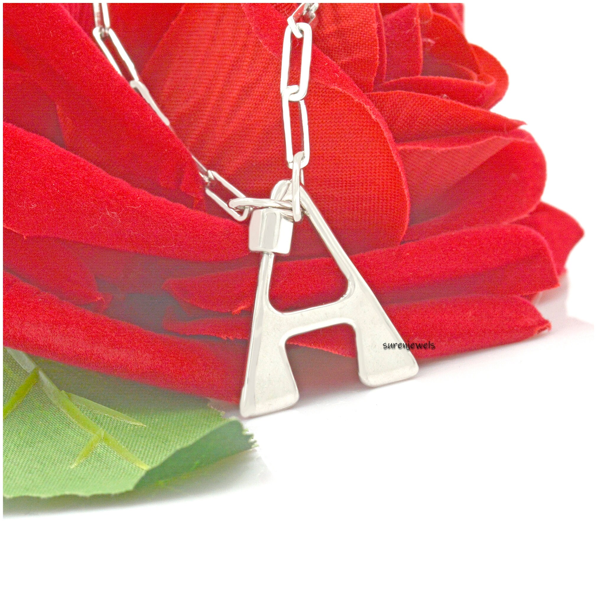 925 Silver Initial Lock Necklace: Personalized Letter Carabiner - View 3 - Suren Jewels | SKU: SJC88-SLYG-F-N47-18I-925