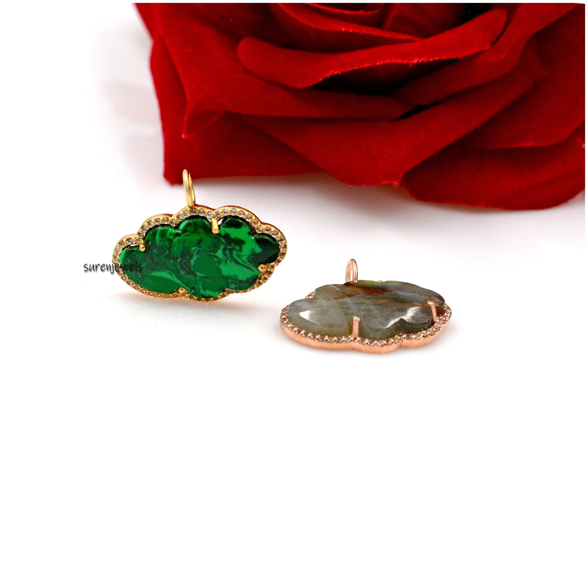 Handmade 14k Gold Gemstone Cloud Pendant: Designer Charm - Suren Jewels | SKU: SJP1318-SLYGLBWT-22M