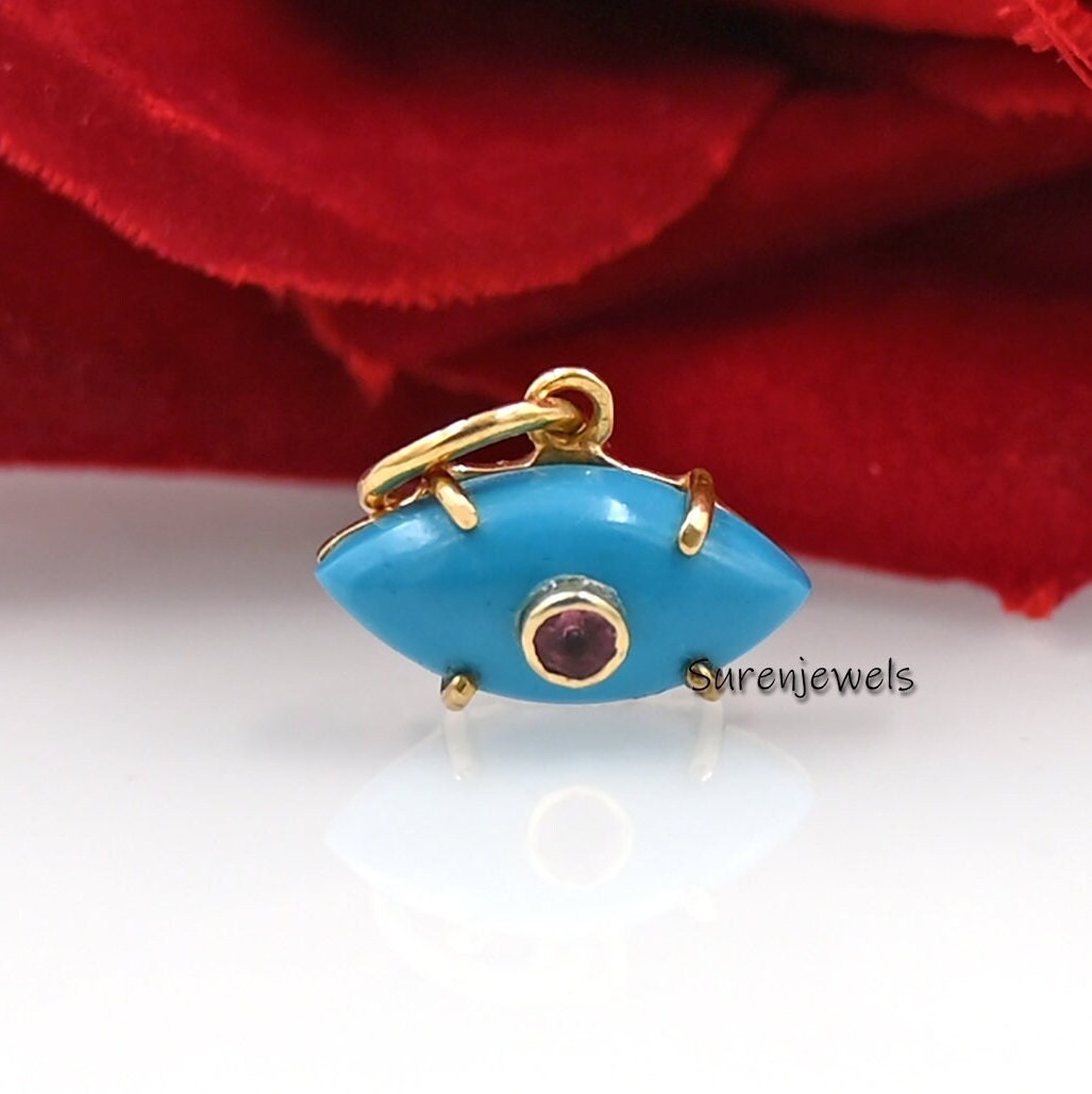 Hand Carved 14k Gold Gemstone Evil Eye Pendant, Carving Jewelry - View 3 - Suren Jewels | SKU: SJP1156