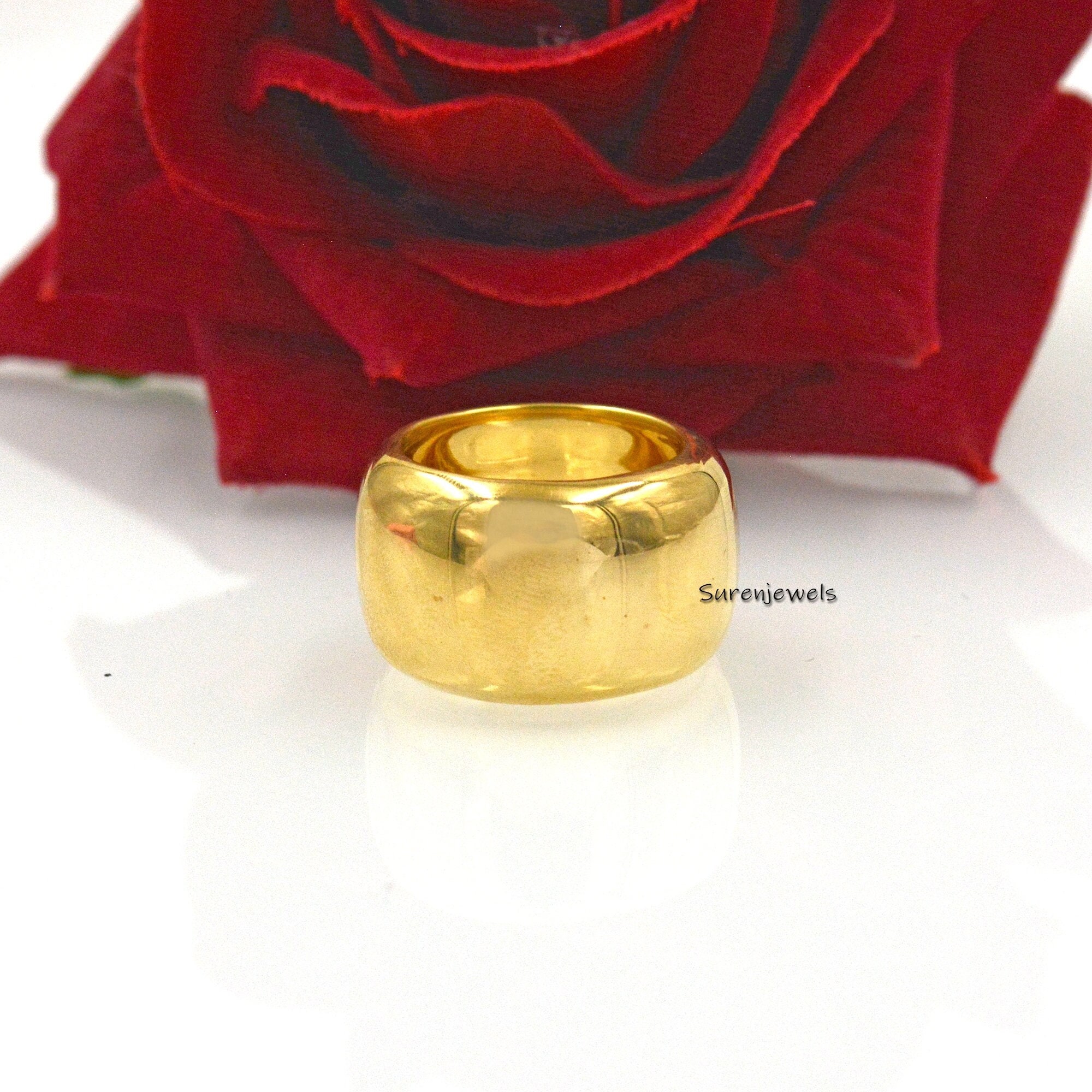 14K Gold Plated Cigar Band Ring, 925 Sterling Silver Wedding Ring - Suren Jewels | SKU: SJR06-SLYG