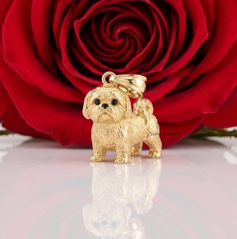Solid 14k Gold Shih Tzu pendant, Silver Shih Tzu Pendant, Shih Tzu Dog Jewelry, Dainty Shih Tzu Jewelry, Minimalist Dog, Desi