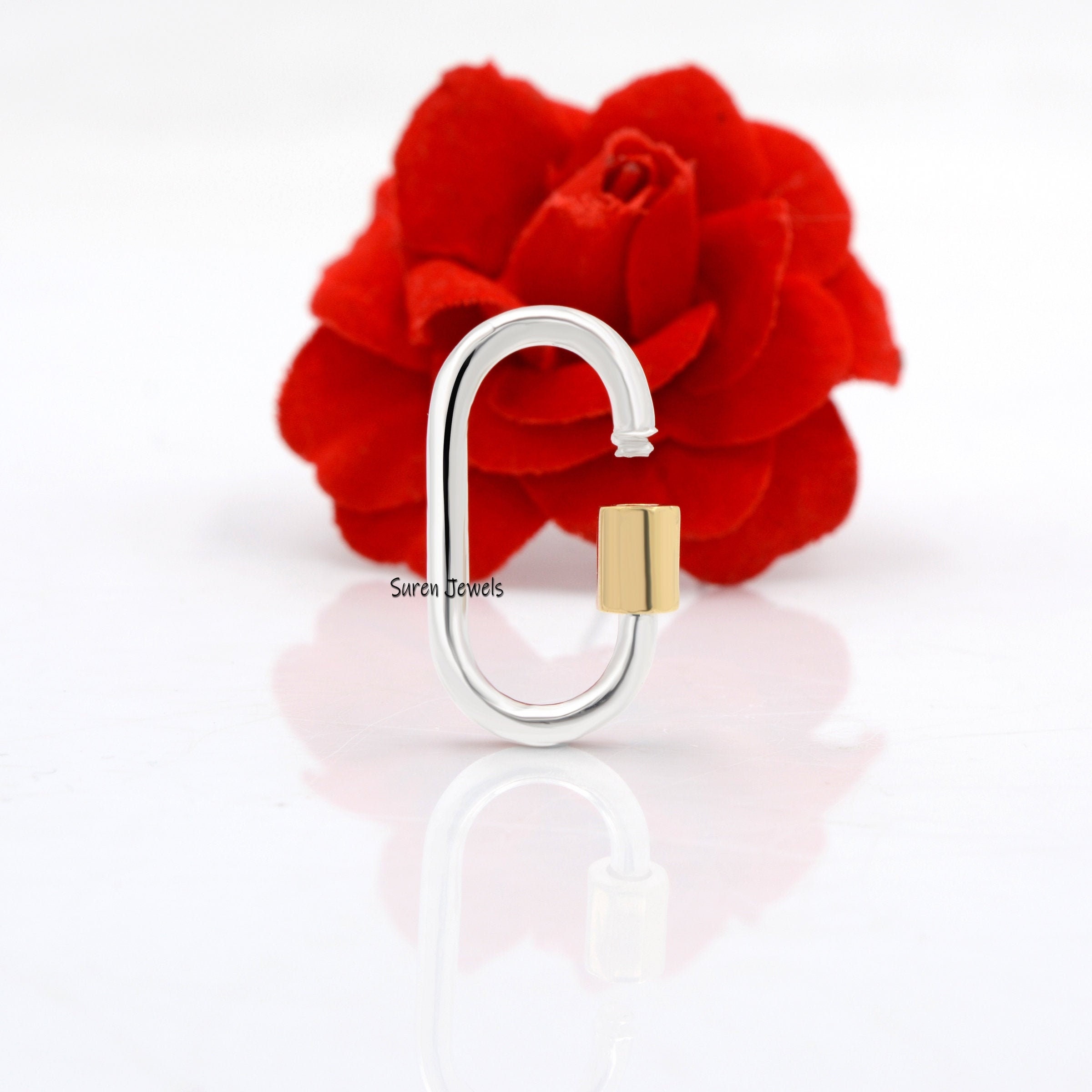 Sterling Silver Carabiner Lock: Yellow Gold Plated Screw, Jewelry Connector - Suren Jewels | SKU: SJC130-SLRGRH-925-16M